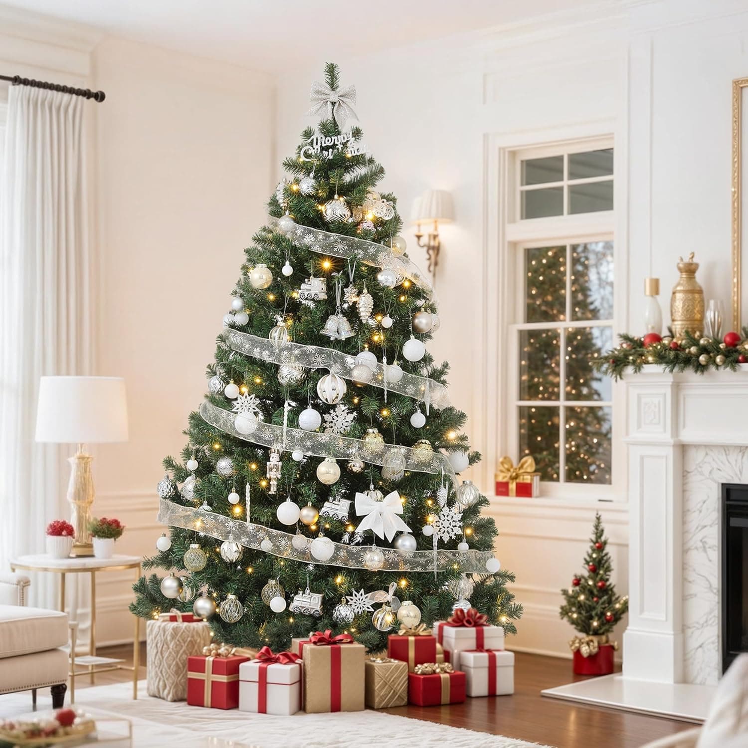 GOOBED Prelit Christmas Tree with Remote, 6 FT Green Christmas Tree with Hinged Branches & Foldable Stand, Artificial Xmas Tree Pre Lit with 250 LED Lights & Timer - Image 8