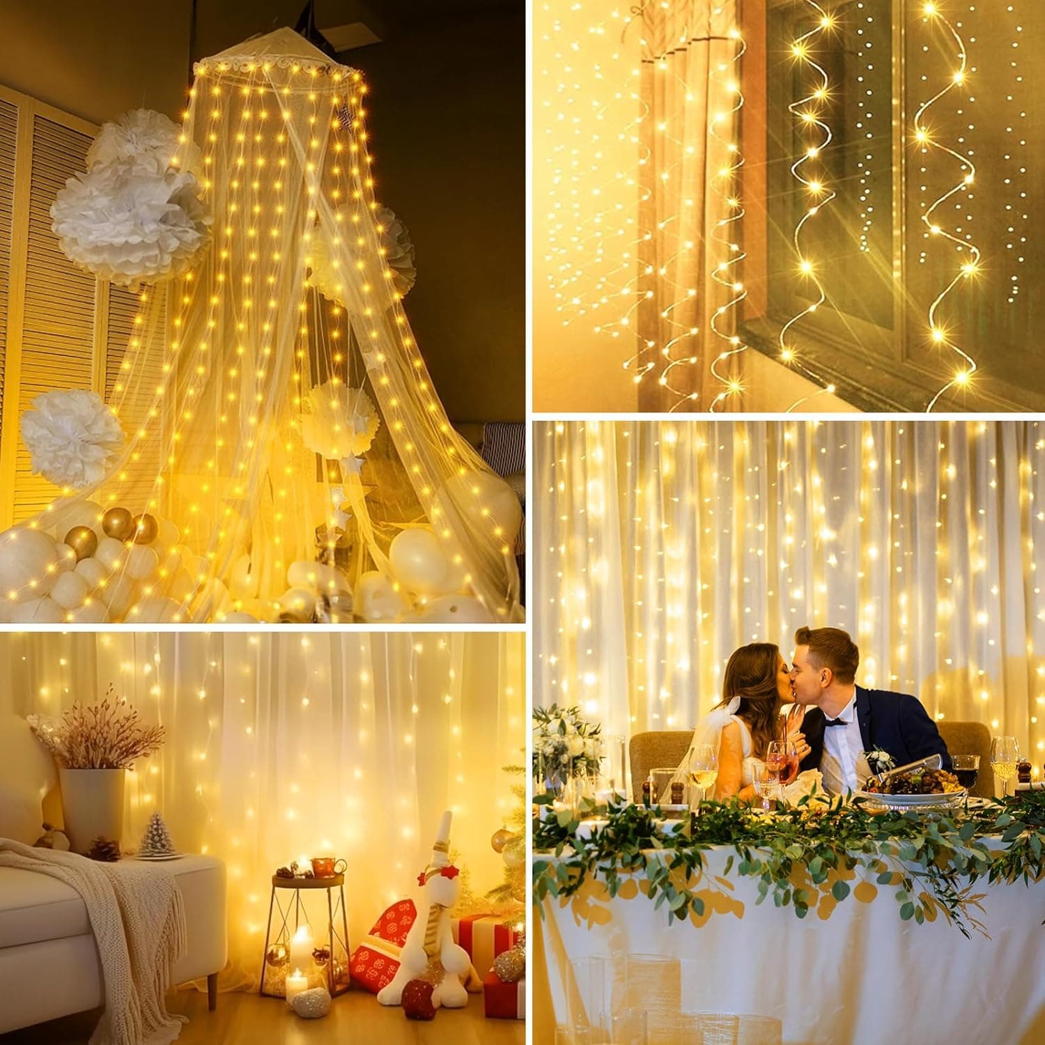 Minetom Curtain Lights, 300 LED Dimmable Fairy Lights with Remote and Timer, 8 Modes, USB Powered String Lights for Room Wall Party Xmas Indoor Decor, Warm White Warm White 1 Pack - Image 8