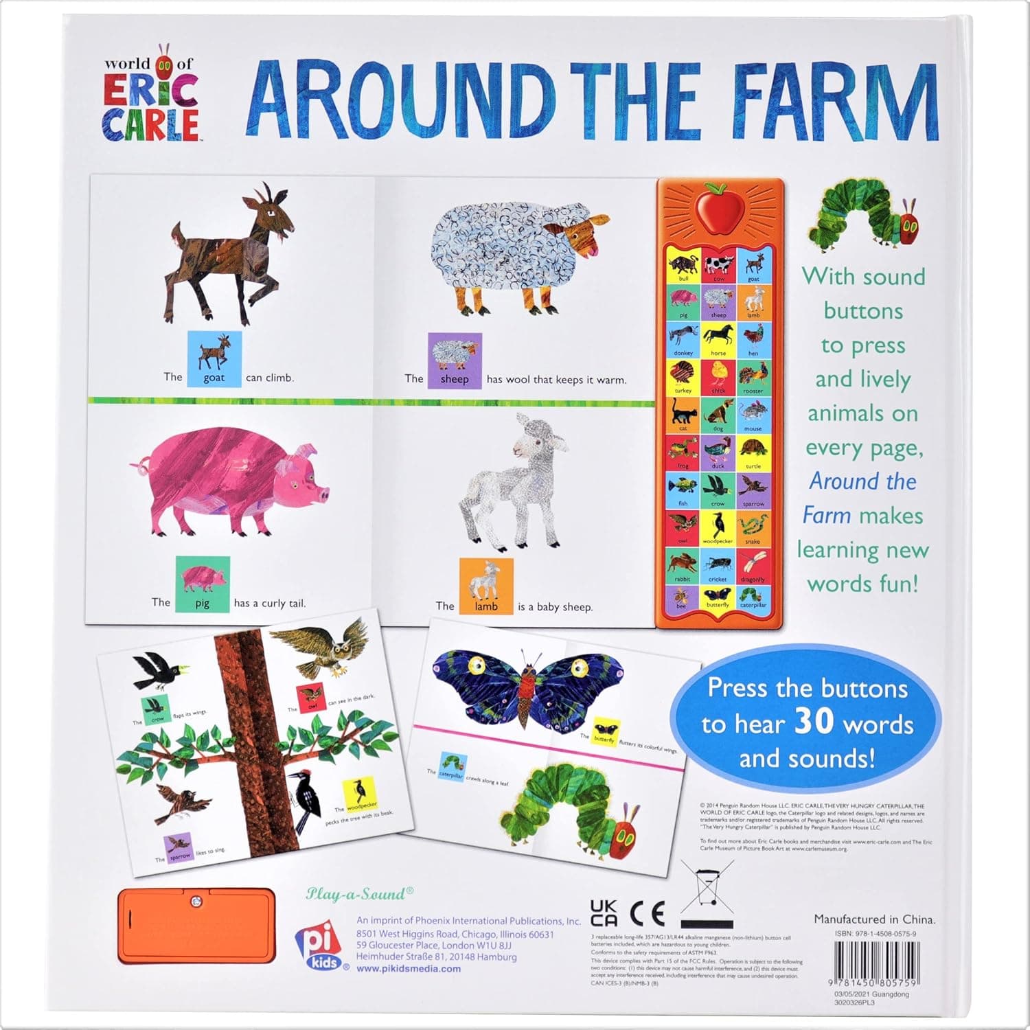 World of Eric Carle, Around the Farm 30-Button Animal Sound Book - Great for First Words - PI Kids - Image 3