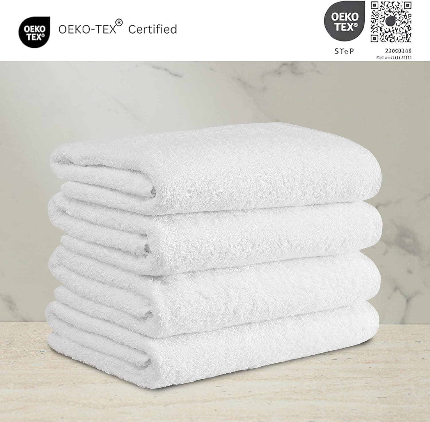 Classic Turkish Towels CTT - Premium 4 Piece Bath Towel Set, Made with 100% Turkish Cotton, Quick Drying, Highly Absorbent & Comfy Towels for Spa & Hotel | 27"x54" (White) 4-Piece Bath Towels-27 x 54 Inches White - Image 6