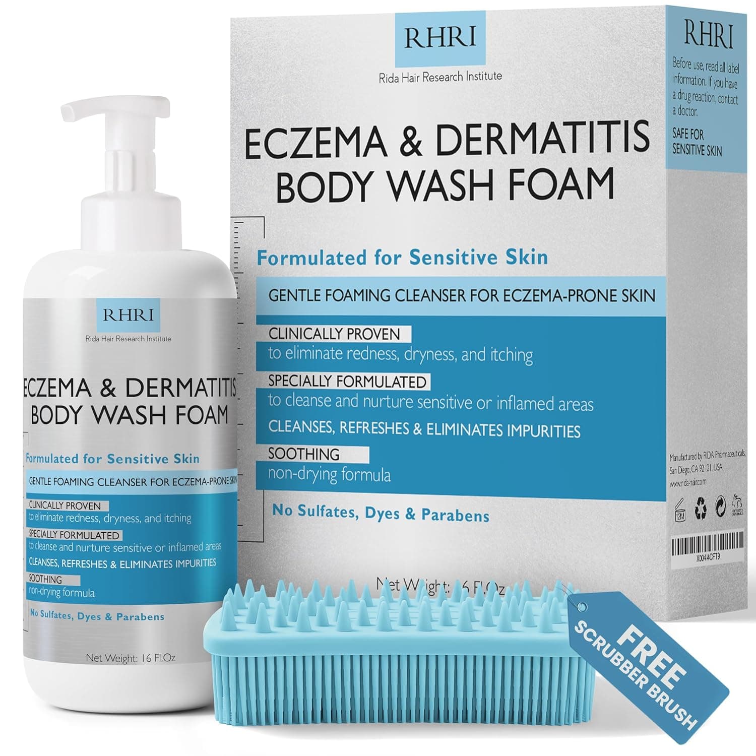 Eczema Body Wash Sensitive Skin | Eczema Treatment | Foaming Cleanser For Eczema Prone Skin | Soothes Dryness & Itching, Gentle On Eczema & Dermatitis, Sulfate-Free With Free Scrubber Brush Foam (Sensitive Skin) - Image 2
