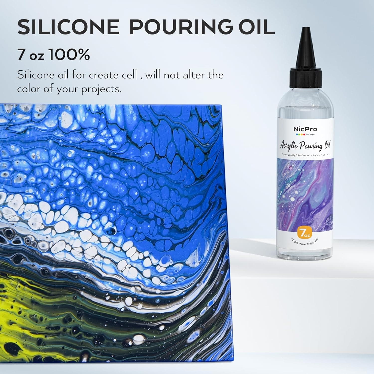 Nicpro 7 Ounce Silicone Pouring Oil for Art, Dramatic Cell Activator for Acrylic Paint Pour, 100% Silicone Medium Compatible with All Painting Acrylic or Watercolor - Image 3