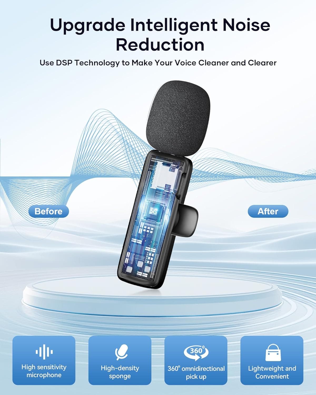 Microphone sans fil pour iPhone, iPad et téléphone Android, pack de 2 microphones lavalier sans fil avec réduction de bruit, plug and play - Image 6