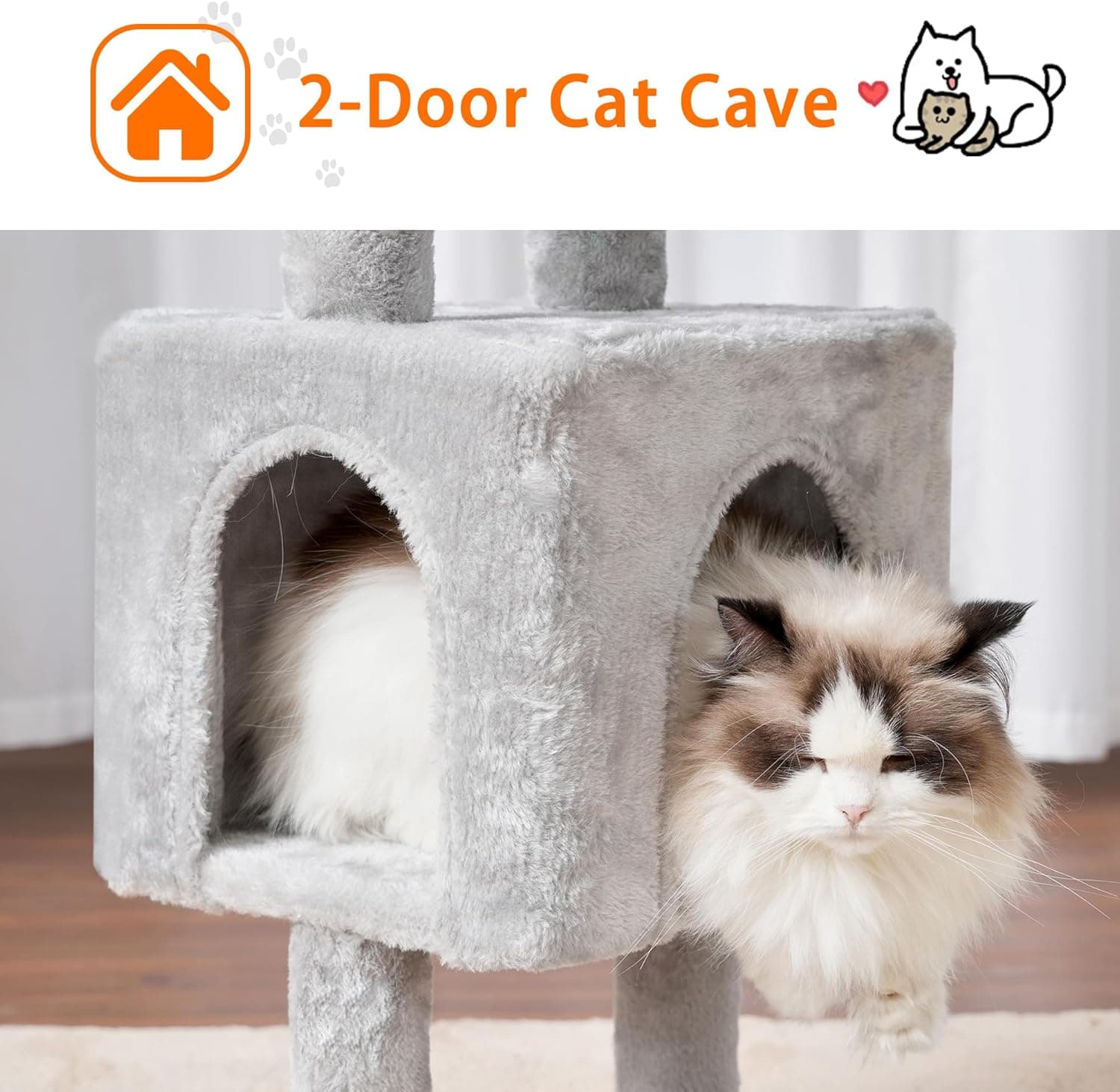 Árbol para Gatos Heybly, Torre de 39.4 Pulgadas con Poste Rascador, Torre para Gatos de Interior, Poste Envuelto en Sisal, Plataforma Suave, 2 Cestas y Juguete Colgante, Gris Claro HCT006SW 39.4 pulgadas Gris Claro - Image 7