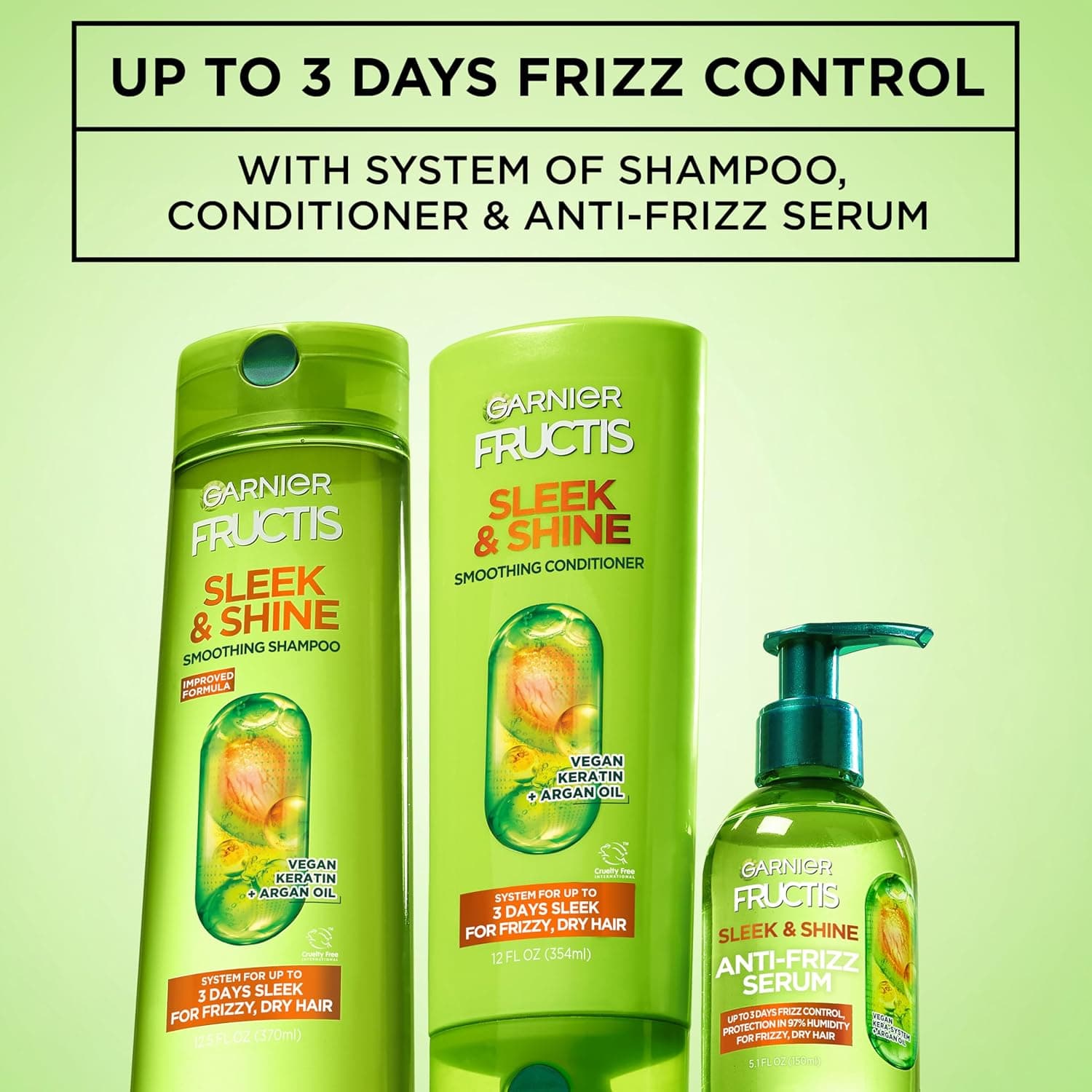 Garnier Fructis Sleek & Shine Anti-Frizz Serum for Frizzy, Dry Hair, Argan Oil, 5.1 Fl Oz, 1 Count (Packaging May Vary) Natural 5.1 Fl Oz (Pack of 1) - Image 5