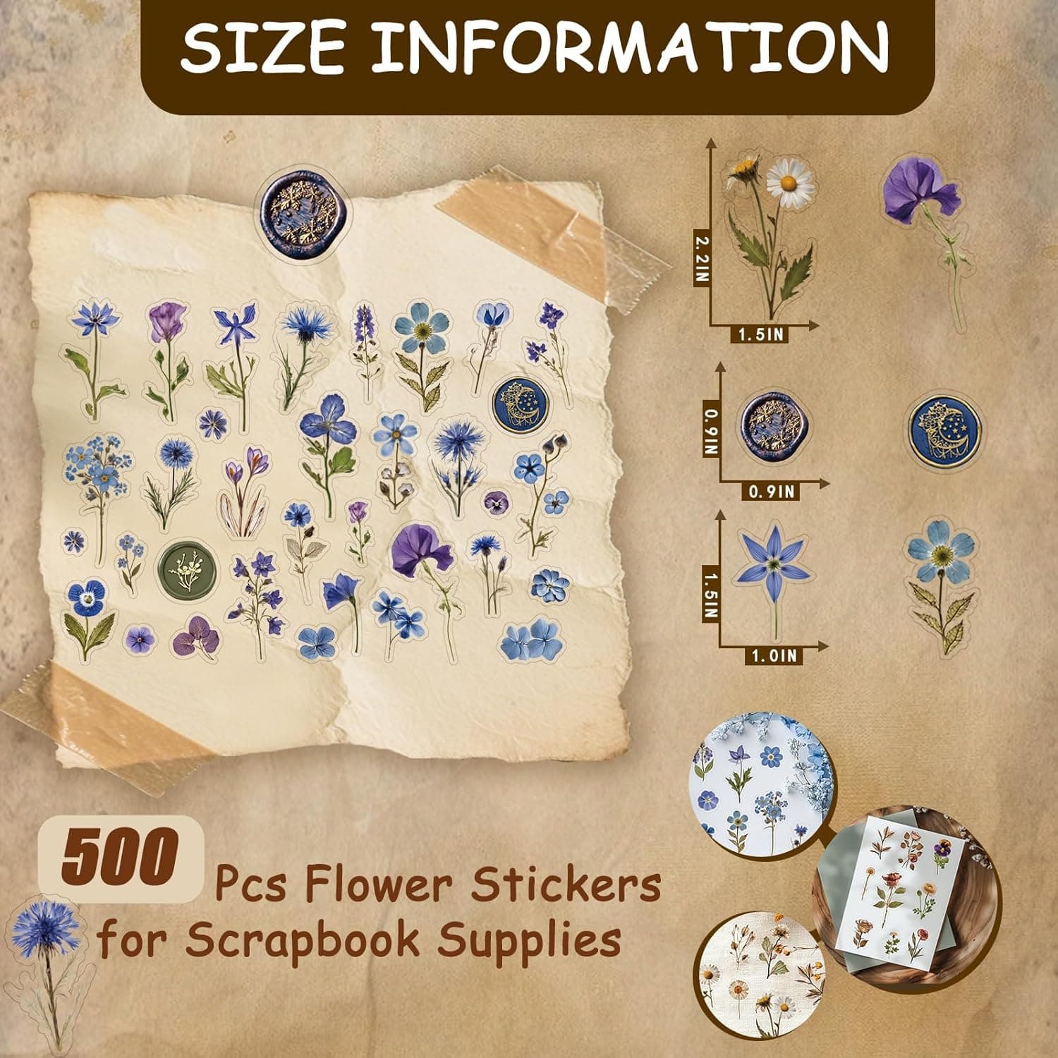 450 Pcs Flower Stickers for Scrapbook Supplies, Dried Pressed Flowers Scrapbook, Natural Flower Stickers for Scrapbooking, Planner, Junk Journal, Bullet Journal - Image 3