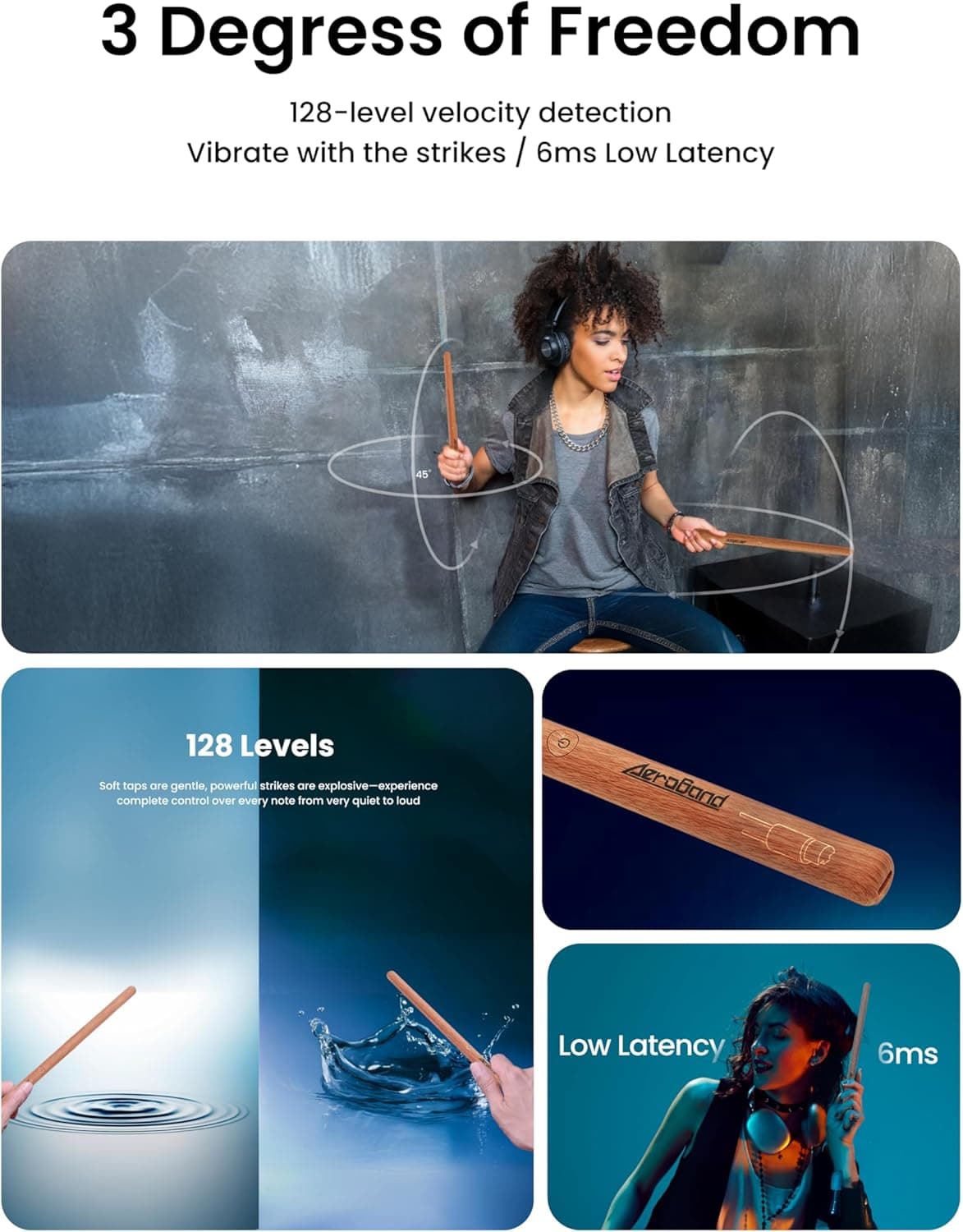 AeroBand Electronic Drum Set PocketDrum2 MAX 2025, Air Drum Sticks & Pedals & Bluetooth Adapter, Play Drum Anywhere Anytime, 8 Tones and USB Midi Teens Adult Drummer Gift (Earphone Included) Wood - Image 5