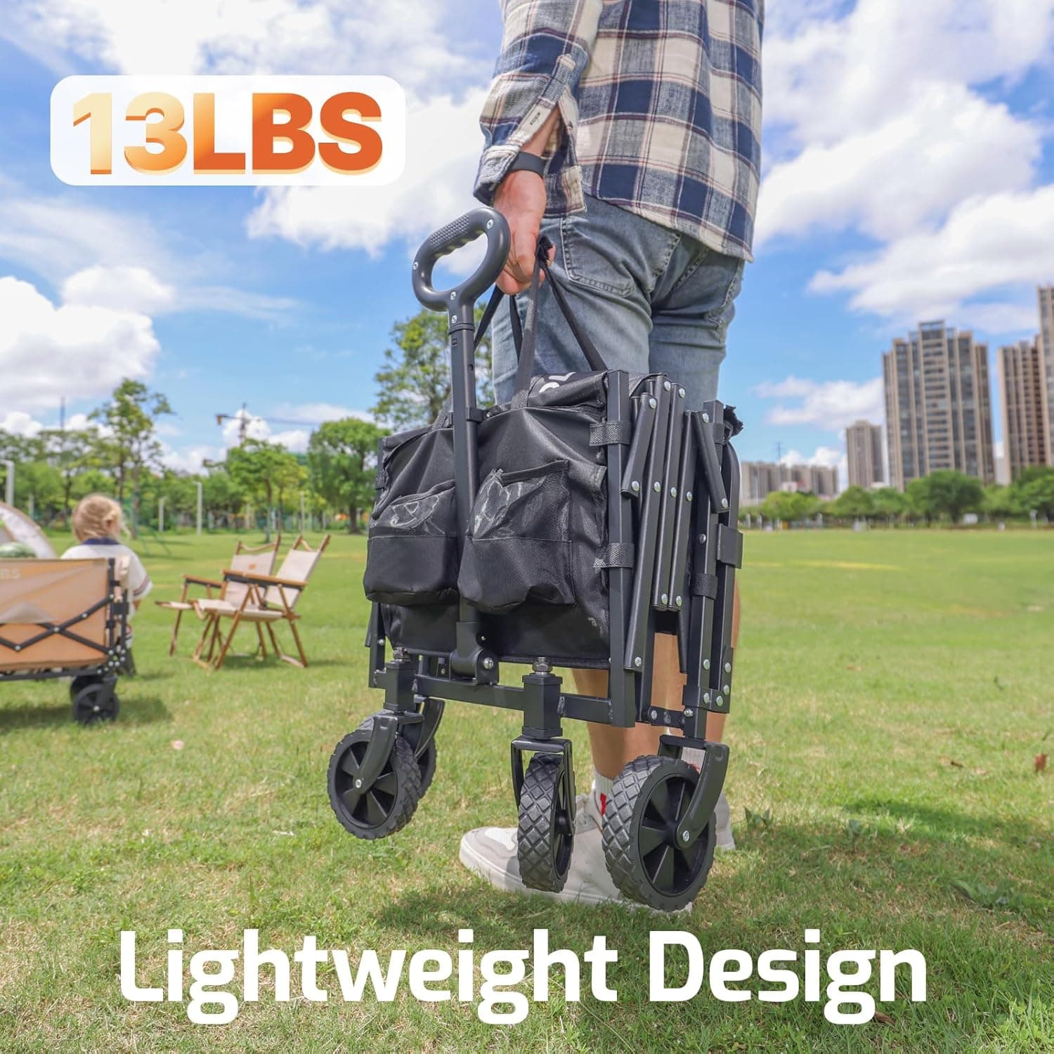 Golabs Collapsible Wagon Cart Max 350lb Load & Expandable Storage 100L, Double Bearing Design for Flexible Steering, Foldable Heavy Duty Garden Cart with 2 Cup Holders for Groceries, Garden & Camping Black - Image 8