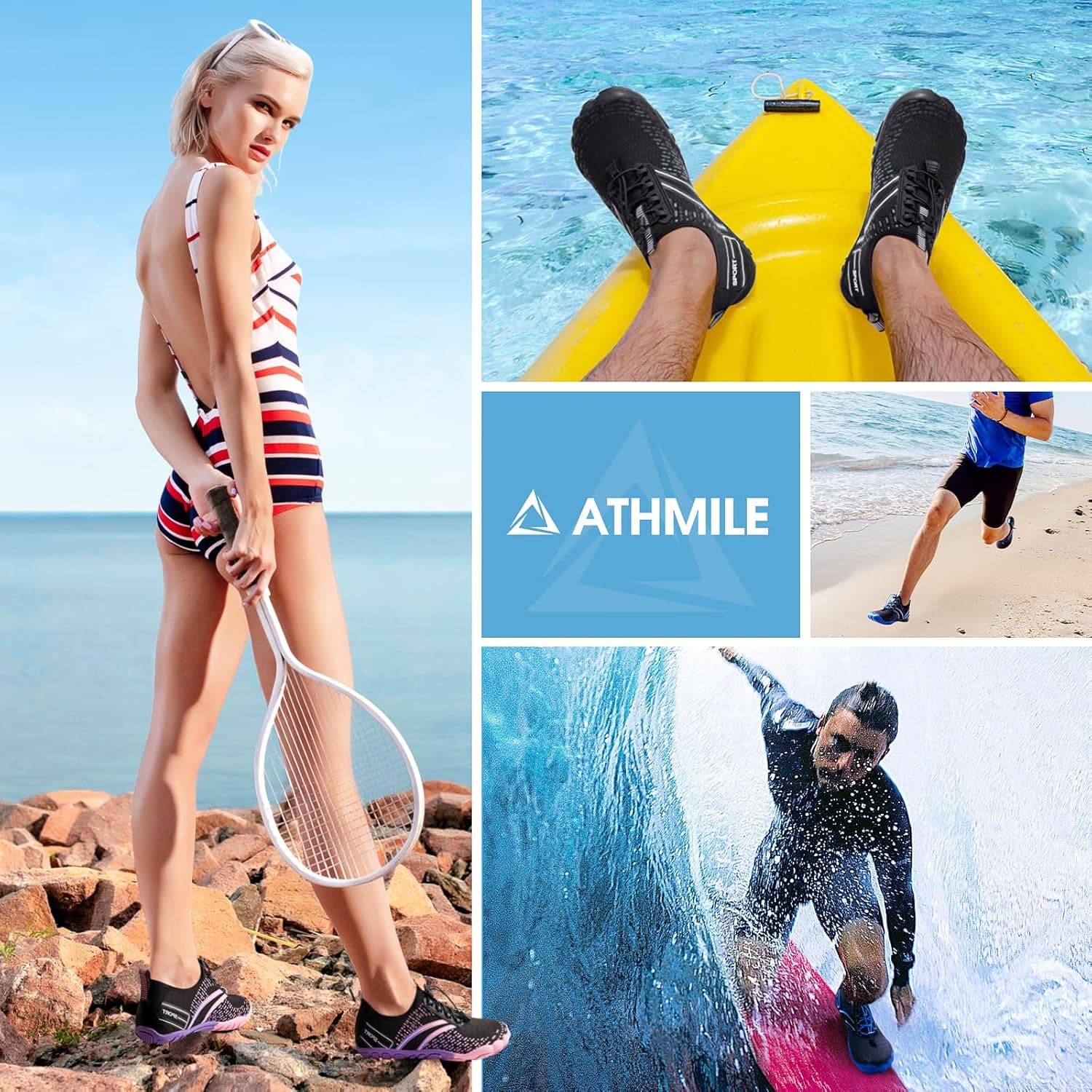 ATHMILE Hiking Barefoot Water Shoes for Women Men Beach Swim Aqua Pool River Quick Dry Athletic Wide Toe Outdoor Sport Kayaking Boating Rock Climbing Yoga Lake A Pink 7.5 Women/6 Men - Image 8