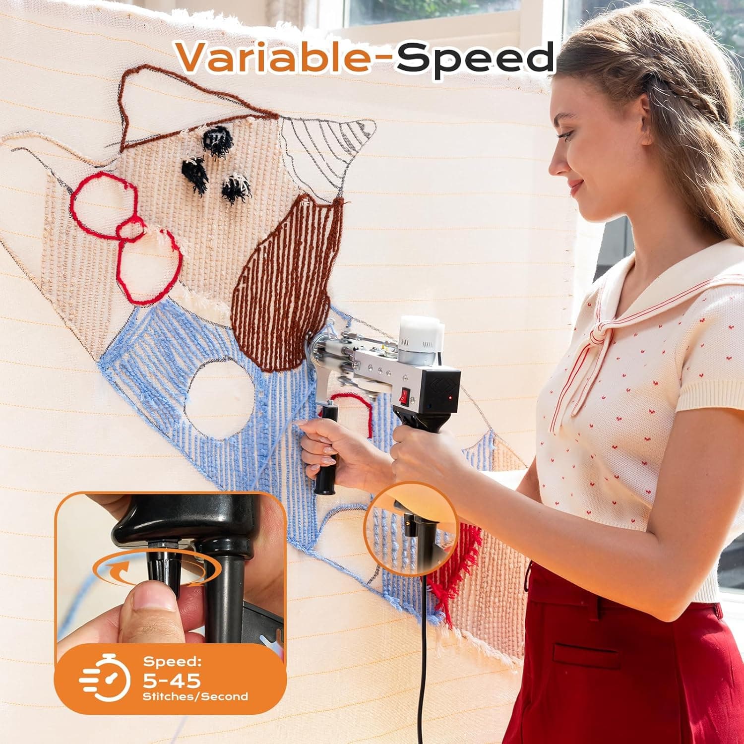 BESGEER Rug Tufting Gun with Carpet Trimmer Kit - Tuft Gun with Tufting-Shears, 2 in 1 Cut Loop Pile Carpet Gun& Carving Clippers, Rug Maker Machine Starter Kit& Trimmer& Cloth& Yarn（Olive Black） - Image 4