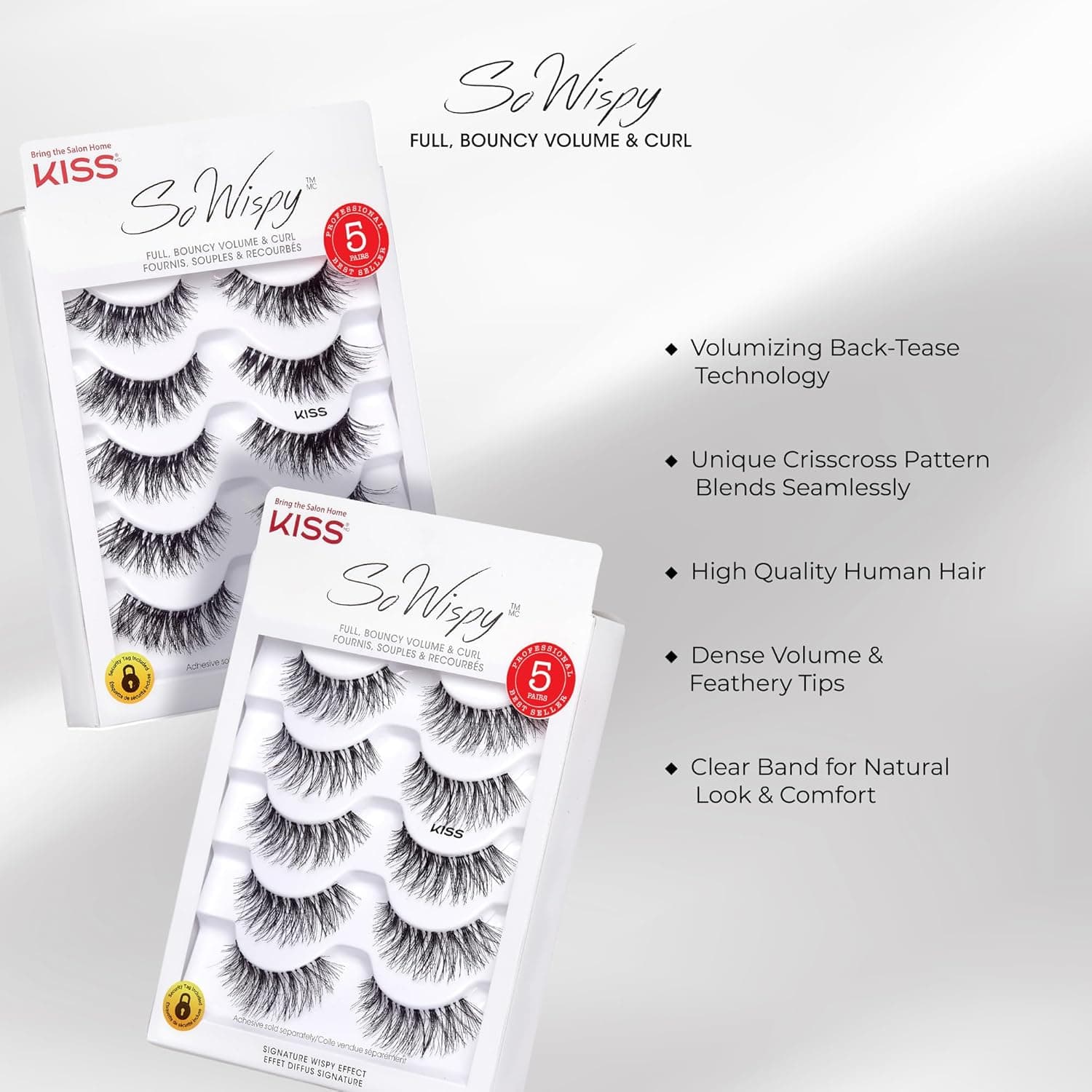 KISS So Wispy, False Eyelashes, 'Pompadour', 16mm, Includes 5 Pairs Of Lashes, Easy to Apply, Reusable Lash Clusters Medium Volume - Multi Pack - Image 6