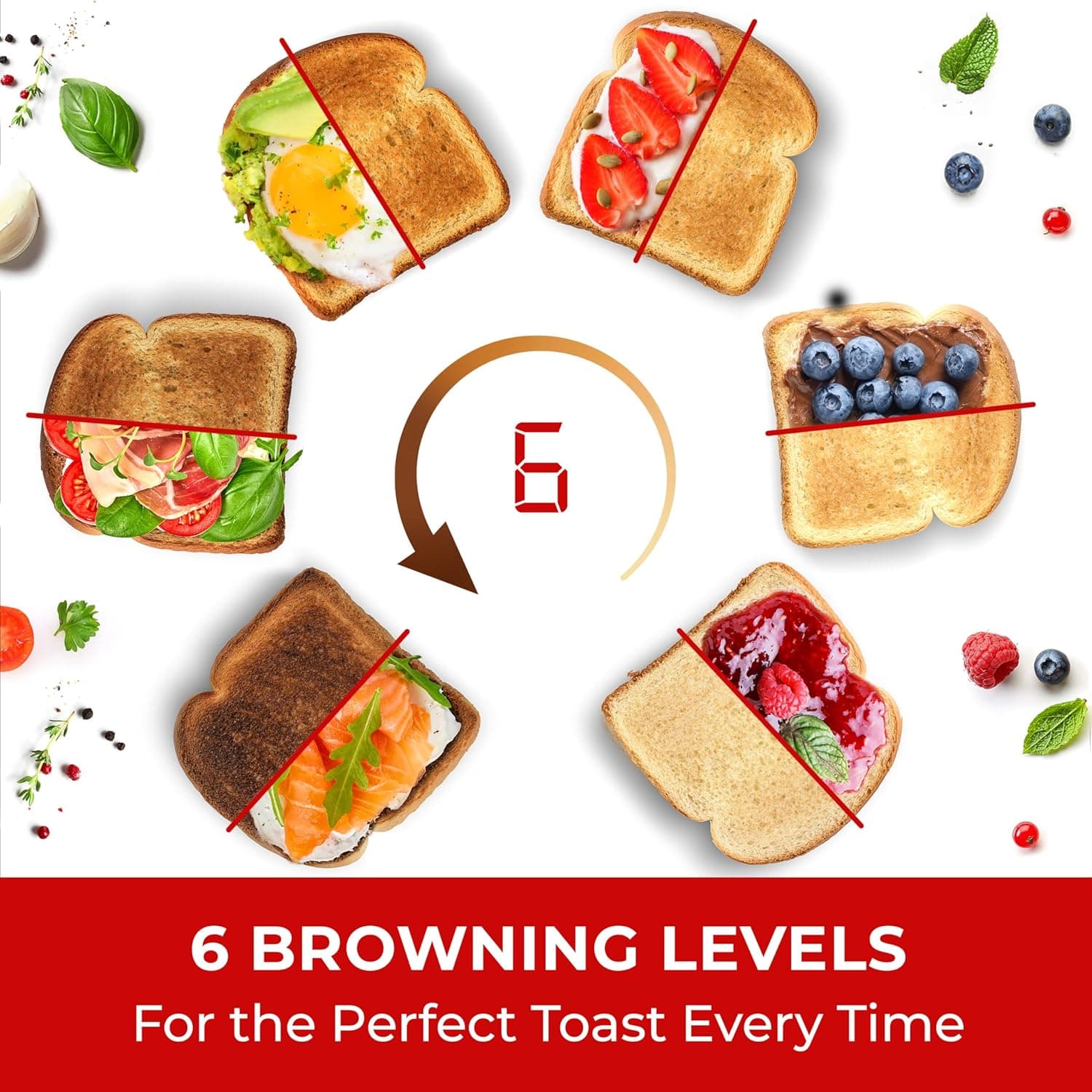 Mueller UltraToast Full Stainless Steel Toaster 4 Slice, Long Extra-Wide Slots for Bagels and Waffles, 6 Browning Levels, LED Display, Cancel/Defrost/Reheat Functions & Removable Tray, Kitchen Gadgets - Image 6