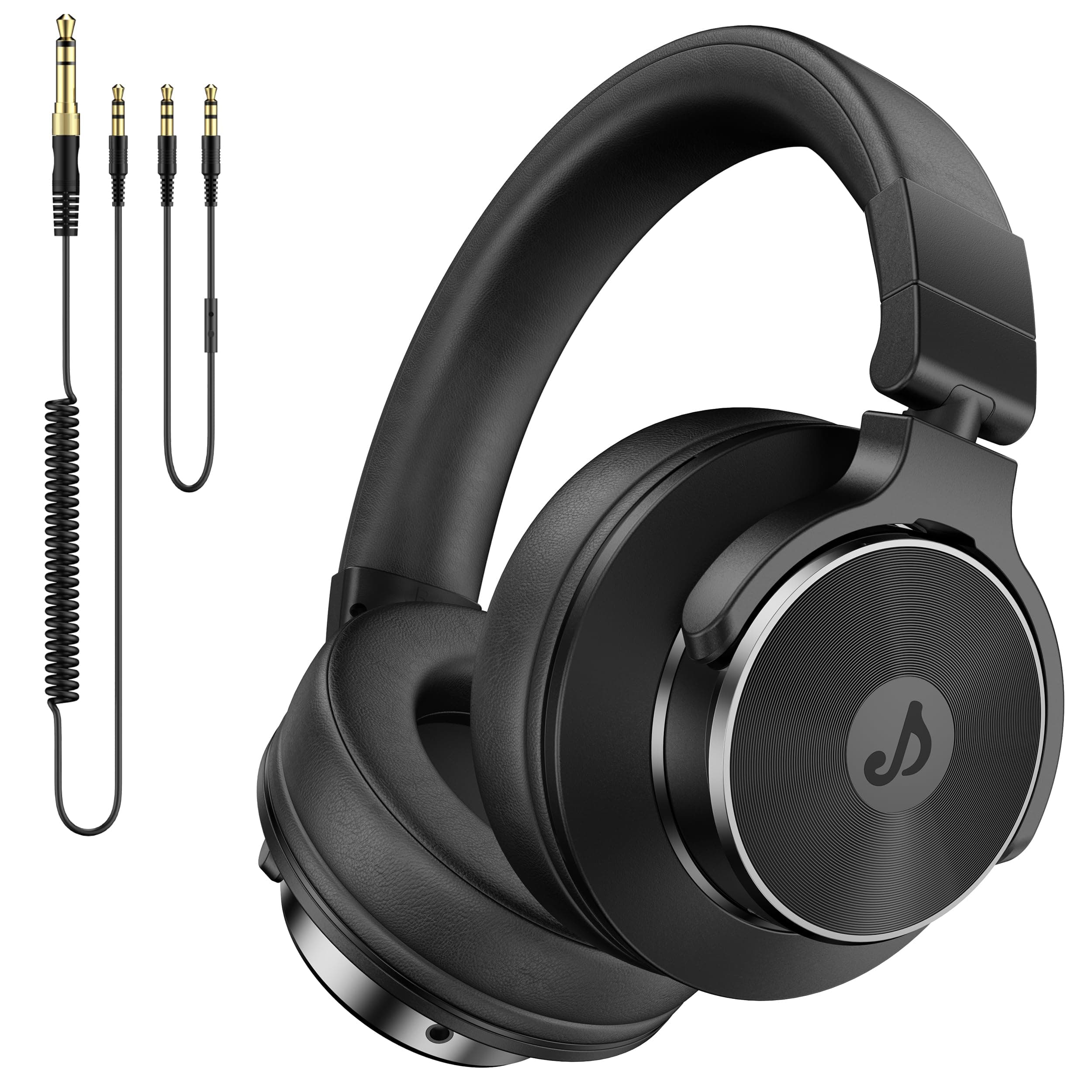 Auriculares con cable sobre la oreja, auriculares de monitor de estudio y mezcla DJ con controladores de neodimio de 50 mm y conector de 1/4 a 3.5 mm para guitarra AMP, podcast, piano, teclado (Negro)