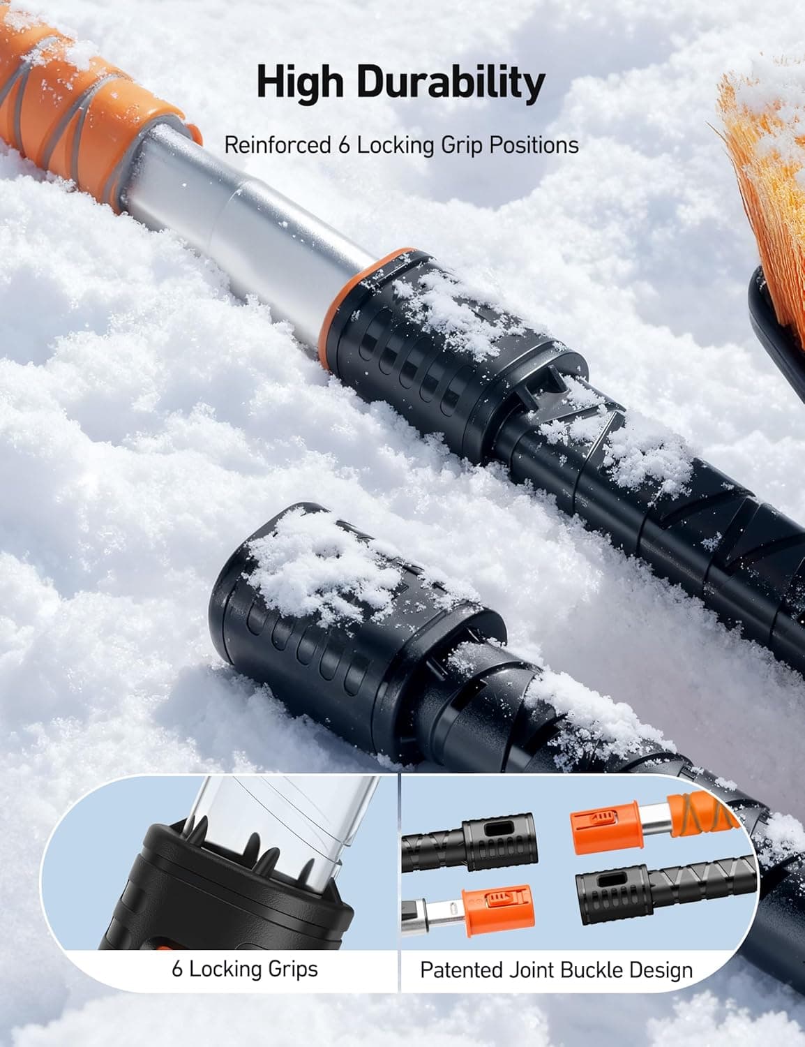 AstroAI 47.2" Ice Scrapers for Car Windshieldand Extendable Snow Brush with Foam Grip and 360° Pivoting Brush Head for Christmas Car Auto Truck SUV(Orange) Orange Medium - Image 6