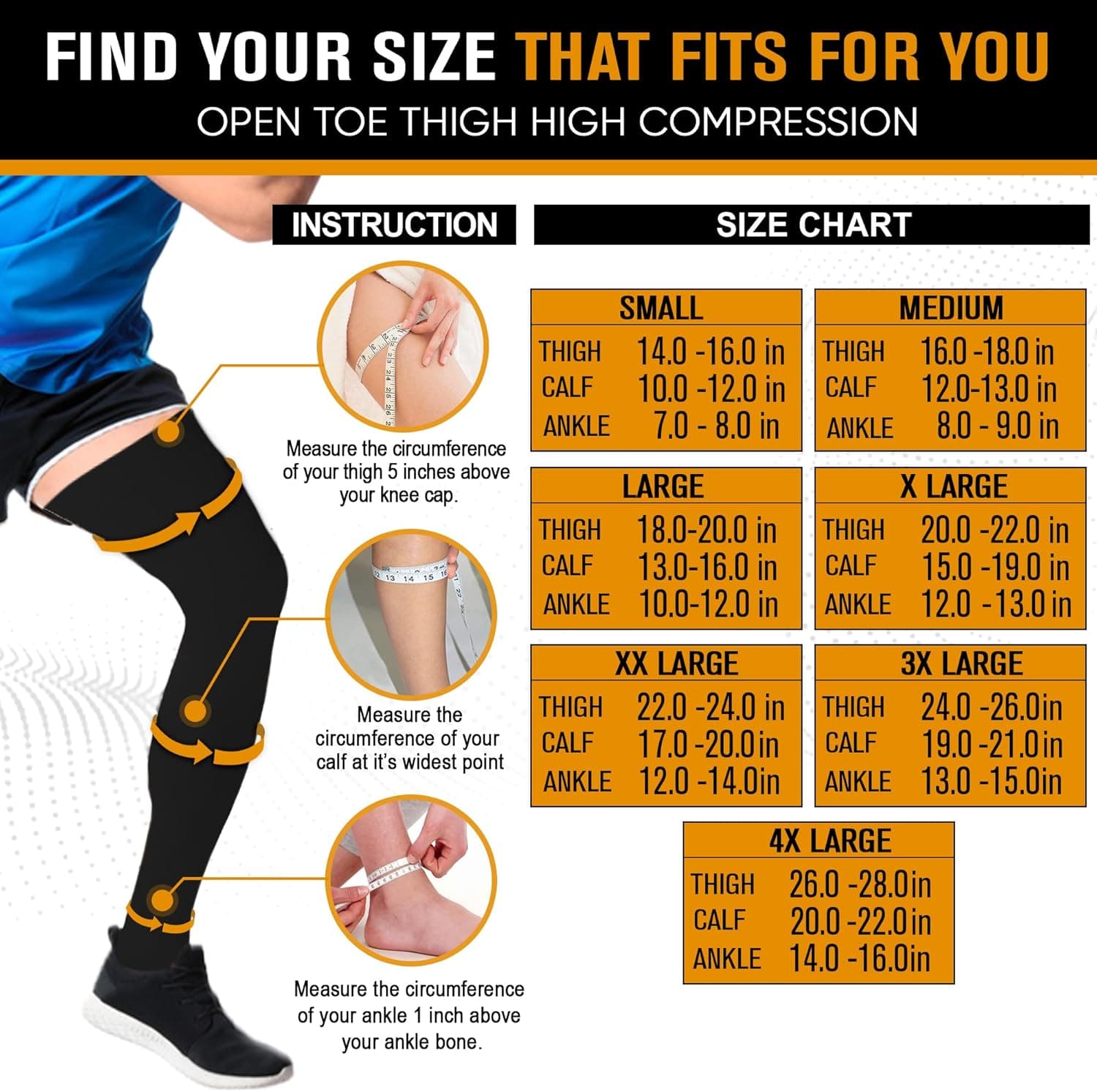 Doc Miller Thigh High Open Toe Compression Stockings 15-20mmHg for Varicose Veins, Pregnancy Support Open Toe Thigh High Compression Socks for Women and Men X-Large Black - Image 4