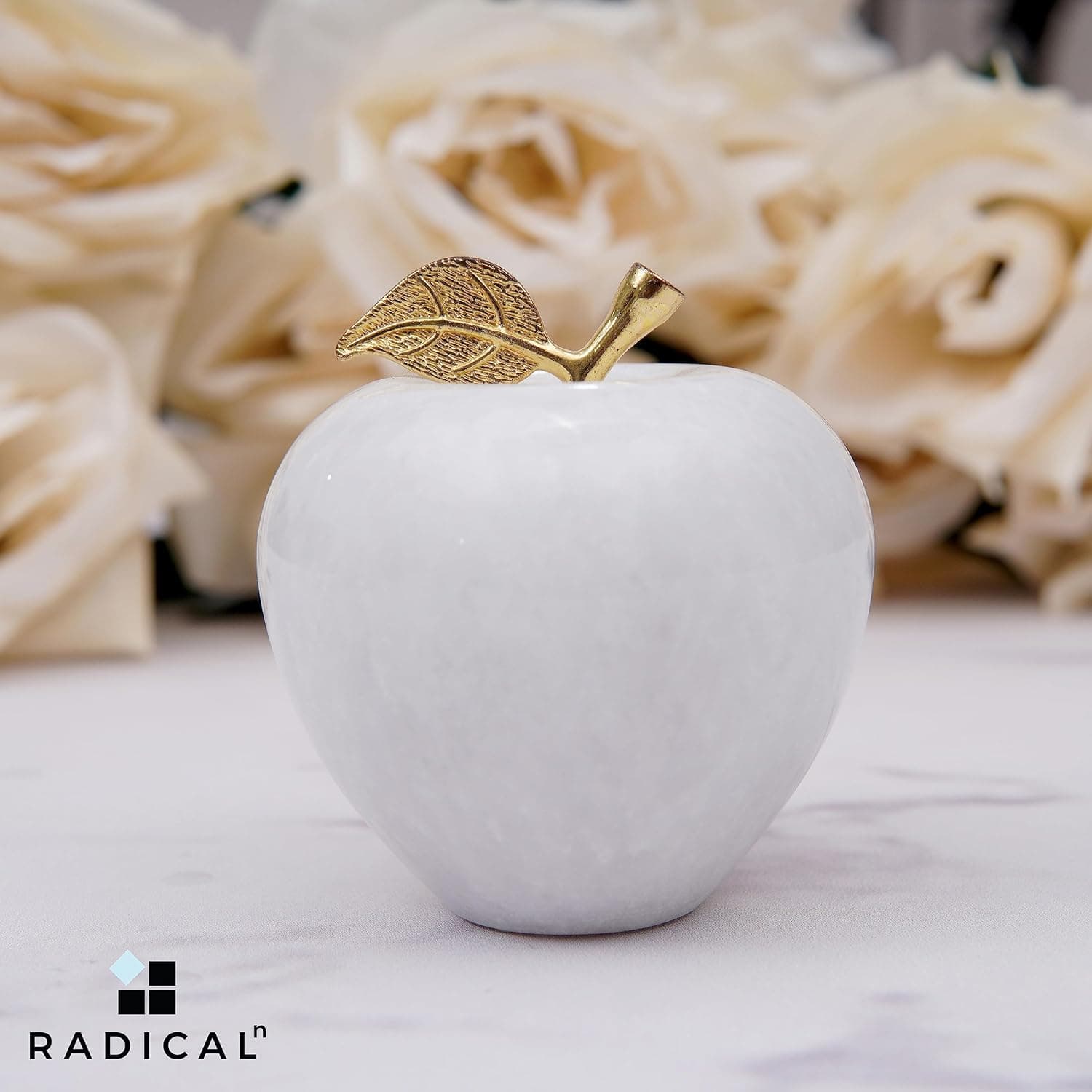 Radicaln 大理石装饰品 新白色 3 英寸 手工苹果纸镇 办公桌装饰 - 适合办公室桌面装饰和家居装饰纸镇 N-白色 - Image 3