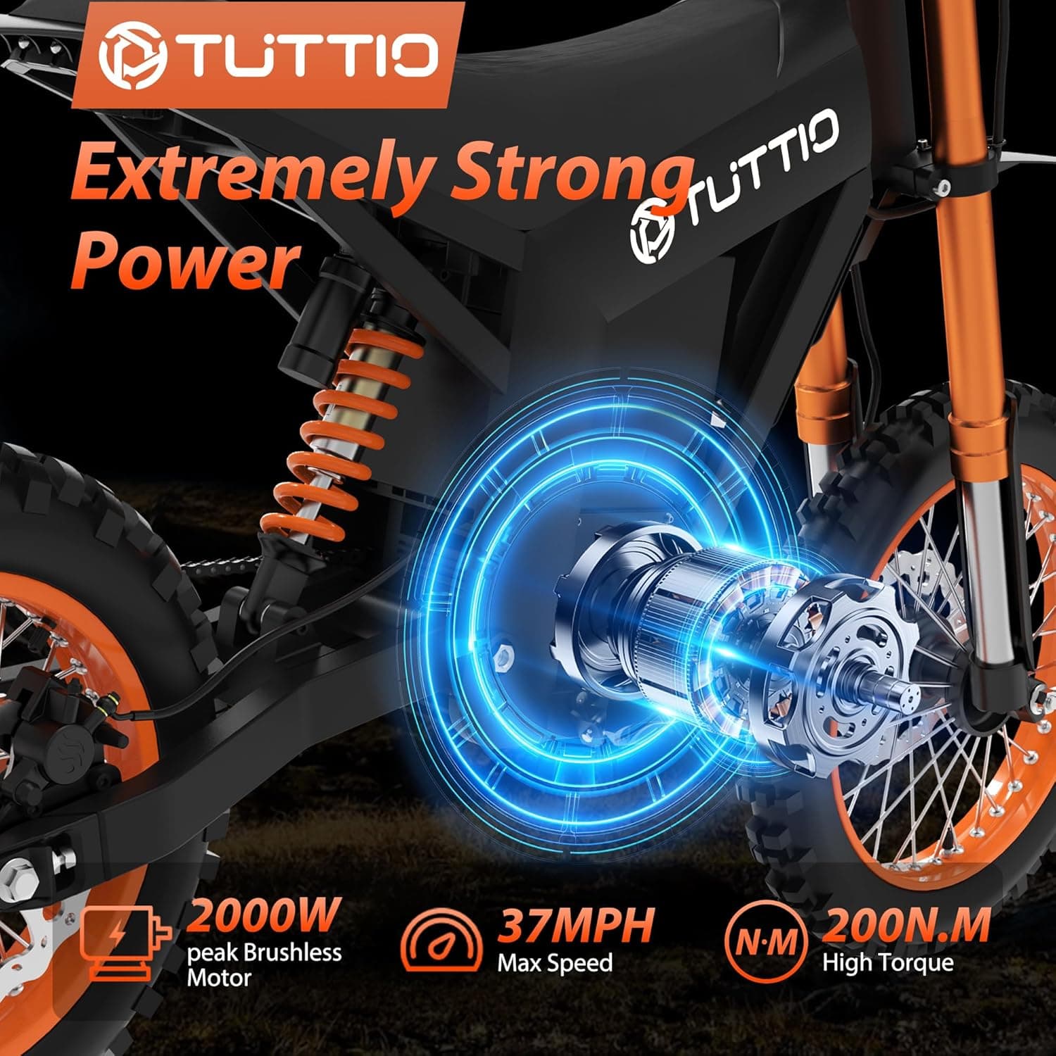 Tuttio Soleil01 Electric-Dirt-Bike for Teens Adults, 14"/12" Fat Tire 2000W Electric-Motorcycle with 48V 21AH Battery Ebike 37MPH Hydraulic Brakes Mountain Off-Road EBike Fit Age 13+ Soleil01-21ah - Image 3