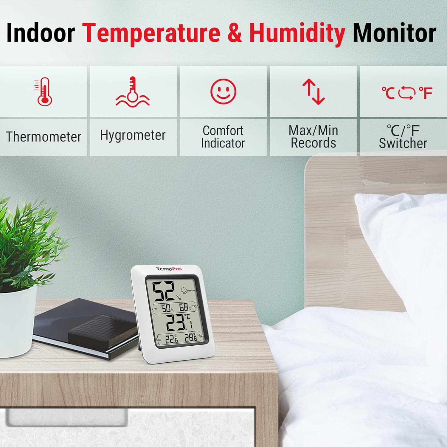 TempPro TP50 Digital Hygrometer Indoor Thermometer Room Thermometer and Humidity Gauge with Temperature Humidity Monitor(Previously ThermoPro) 1 Classic - Image 2