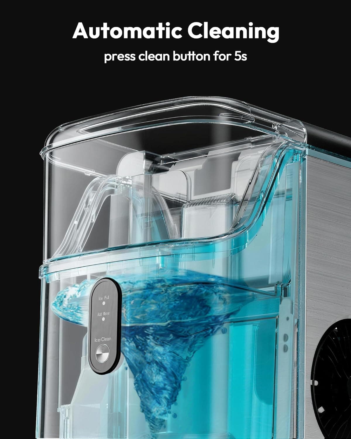 EUHOMY Nugget Ice Maker Countertop, Ready in 7 Mins, 34Lbs/24H Pebble Ice Maker Machine, Self-Cleaning Countertop Sonic Ice Makers with Ice Scoop&Basket, Pellet Ice Maker for Home, Stainless Steel Stainless Steel 34LBS/Day - Image 7