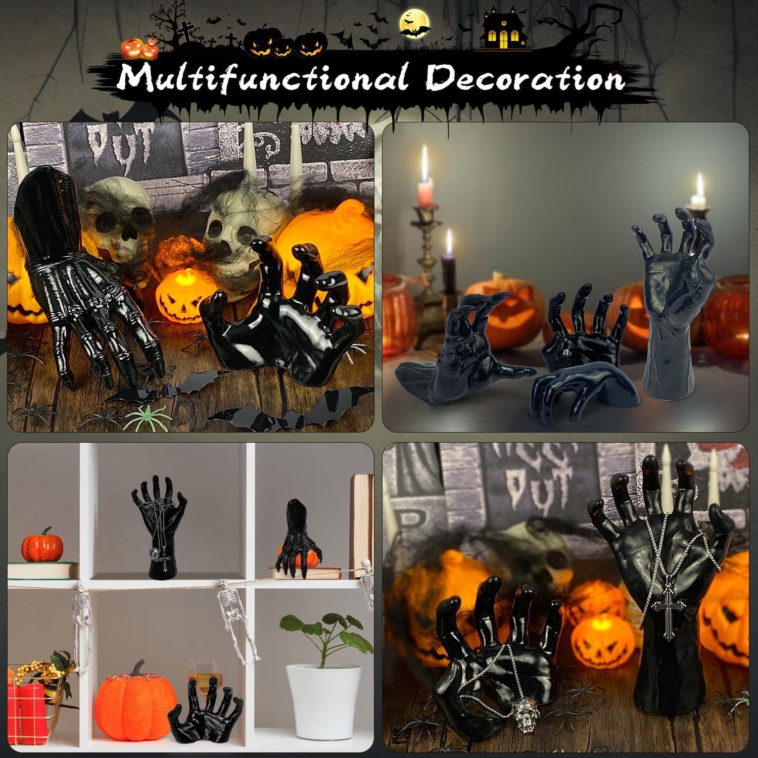 Halloween Decor Indoor, 4 Packs Creepy Reaching Hands with LED Candles, Life-Sized Gothic Wall Decor for Horror, Spooky Halloween Decorations for Home, Party, Goth & Dark Academia Style - Image 5