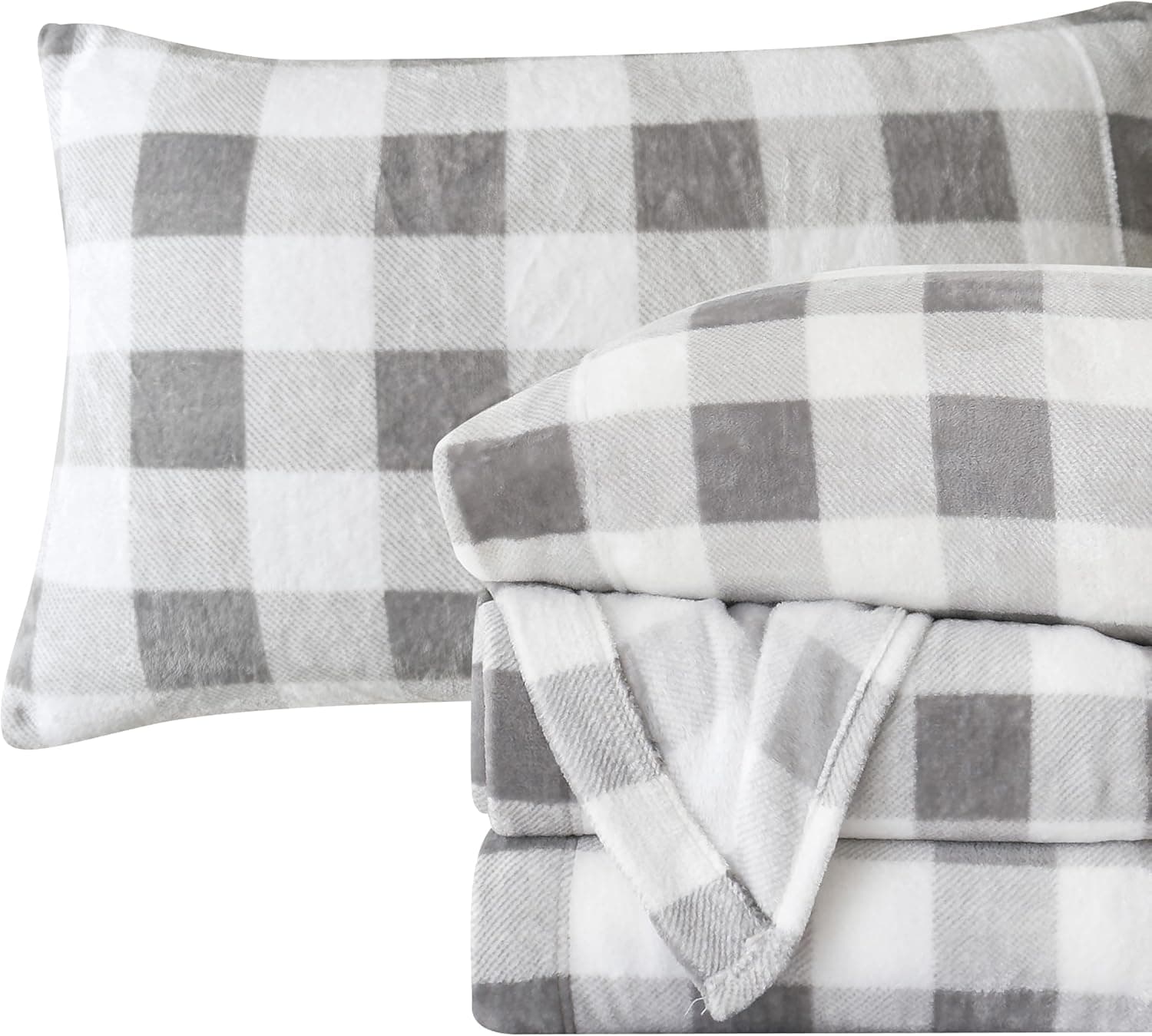 Elegant Comfort Luxuriously Soft 4-Piece Velvet Plush Flannel Sheet Set - Premium Quality - Cozy Warm, Anti-Static, Non Pilling Fuzzy Velvet Flannel Fleece Deep Pocket Sheet Set - Full, Buffalo Gray Buffalo Gray Full - Image 2