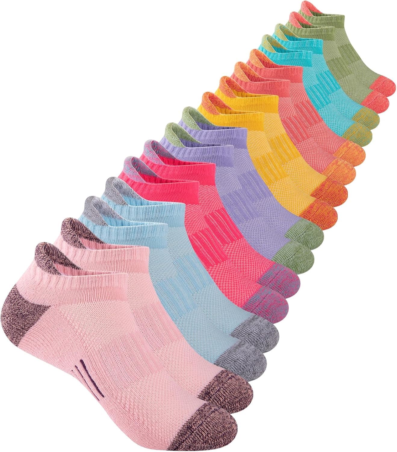 Comfoex Girls Socks Ankle Athletic Socks For Kids 4-6 6-8 8-10 Years Old Short Socks With Cushioned Sole 8 Pairs 7-10 Years Multicolor 8 Pairs - Image 2