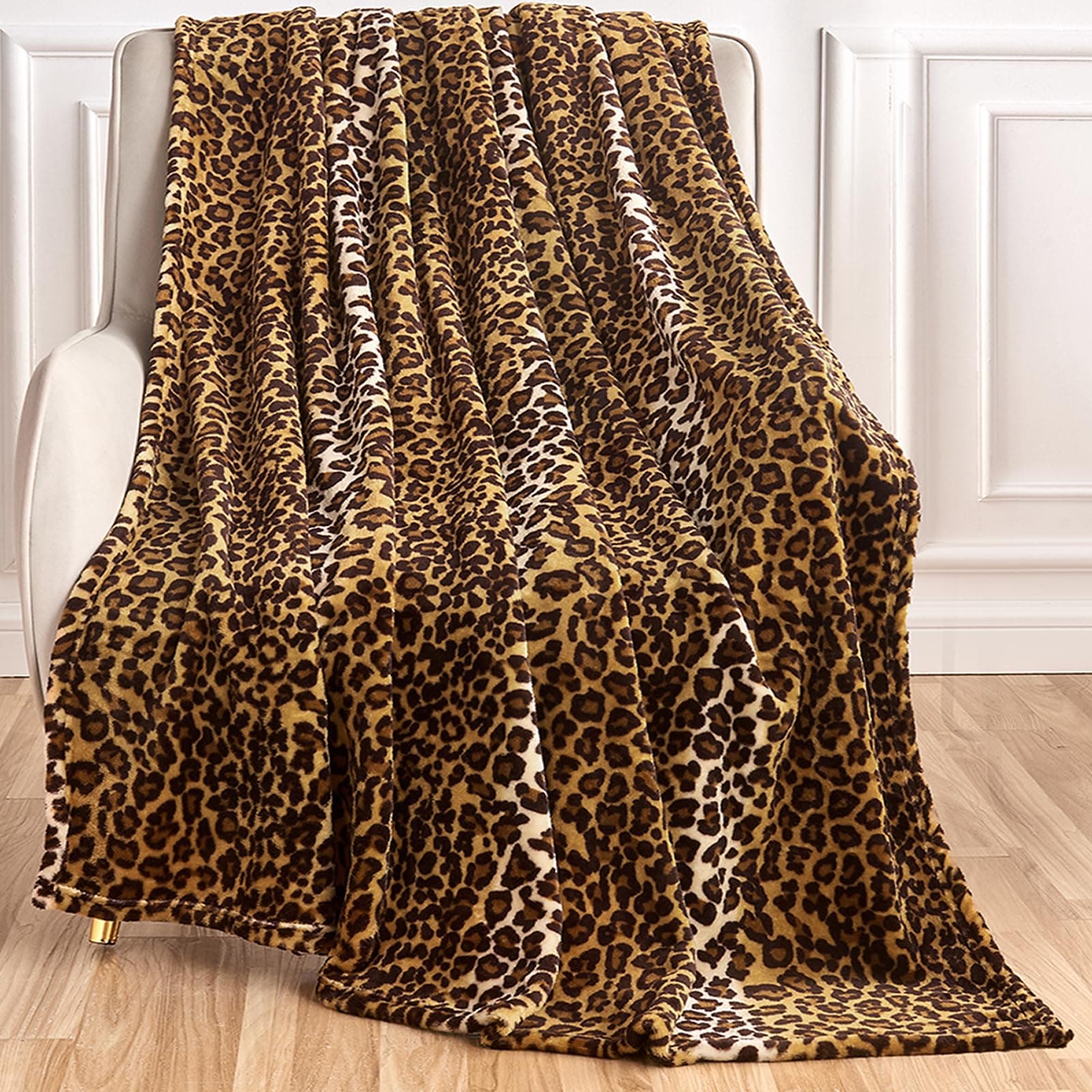 Edenleaf Leopard Print Blanket Fleece Throw for Bed Sofa Travel and Camping, Super Soft Cozy Fluffy Plush Cheetah Print Blanket for All Seasons 50"x60" (Dark Brown) 01 Brown Leopard 50"x60"-Throw