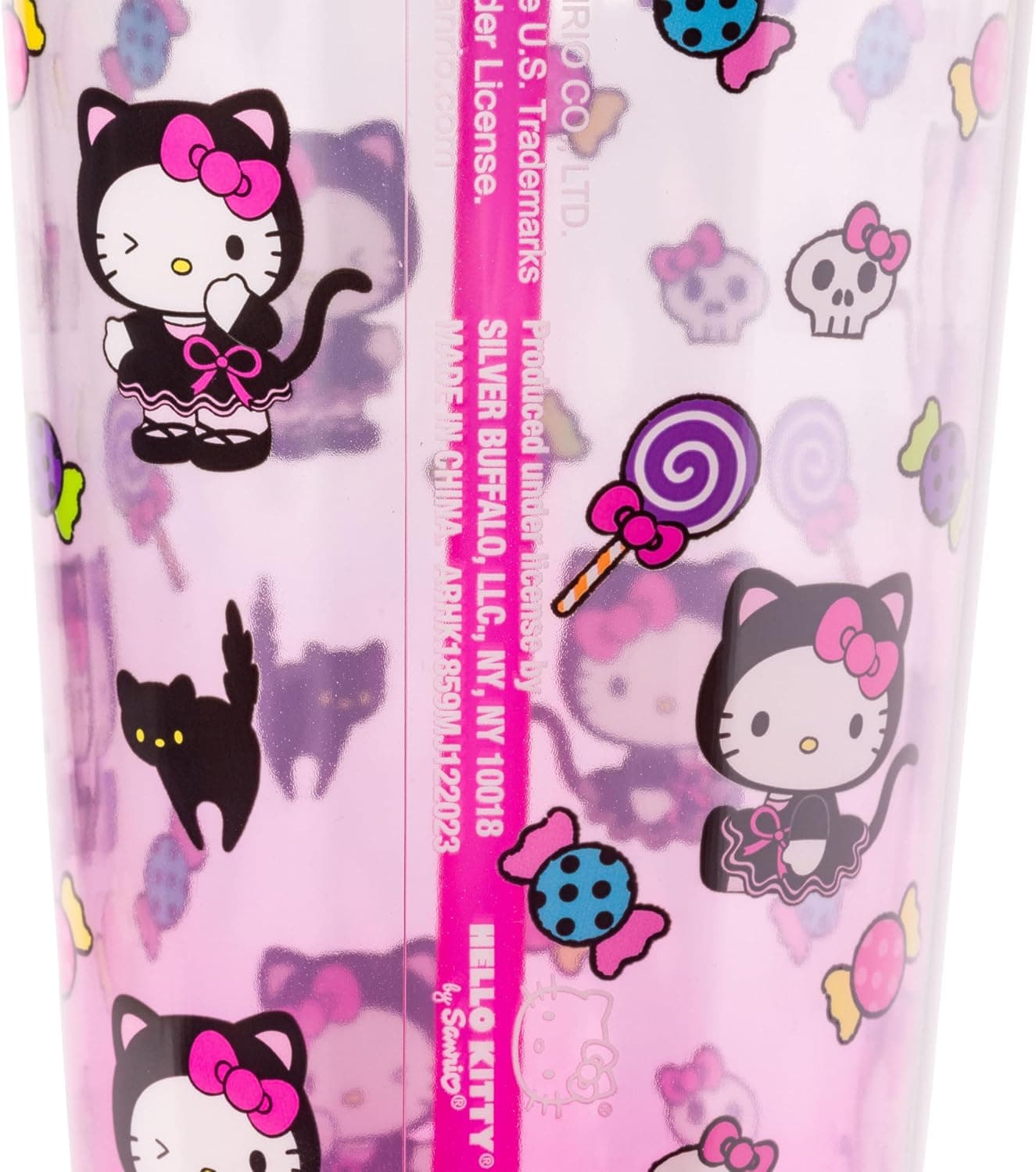 Silver Buffalo Sanrio Hello Kitty Halloween Costume Black Cat and Candy Plastic Cold Cup with Lid and Straw Topper, 24 Ounces Hello Kitty Black Cat Halloween 24 Ounces - Image 6