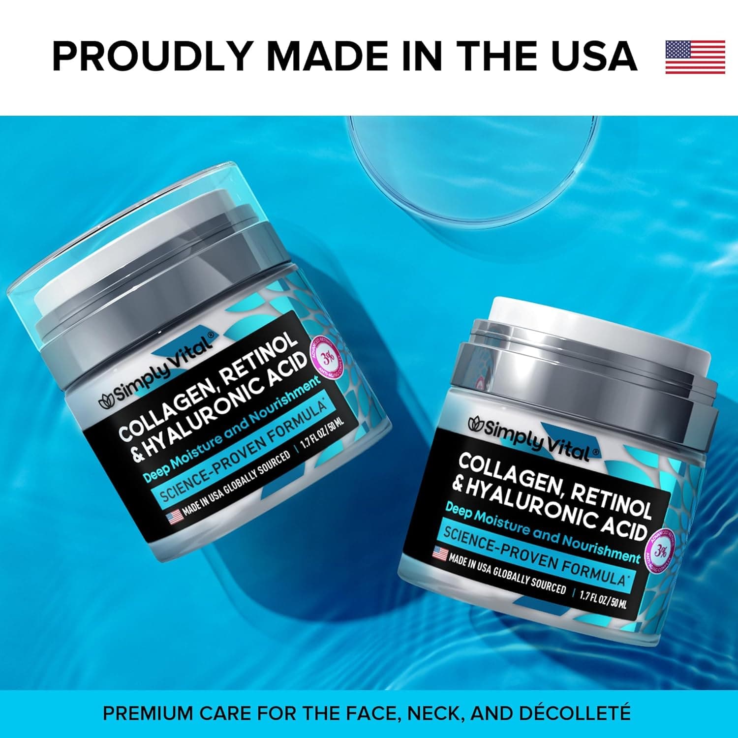 SimplyVital Collagen, Retinol & Hyaluronic Acid Cream - Anti-Aging Face Moisturizer for Face, Firming Skin Care Neck & Décolleté - Made in USA, Daily Moisturizer Face Cream Day & Night - 1.7 fl.oz. Cream 1.7 Fl Oz (Pack of 1) - Image 5