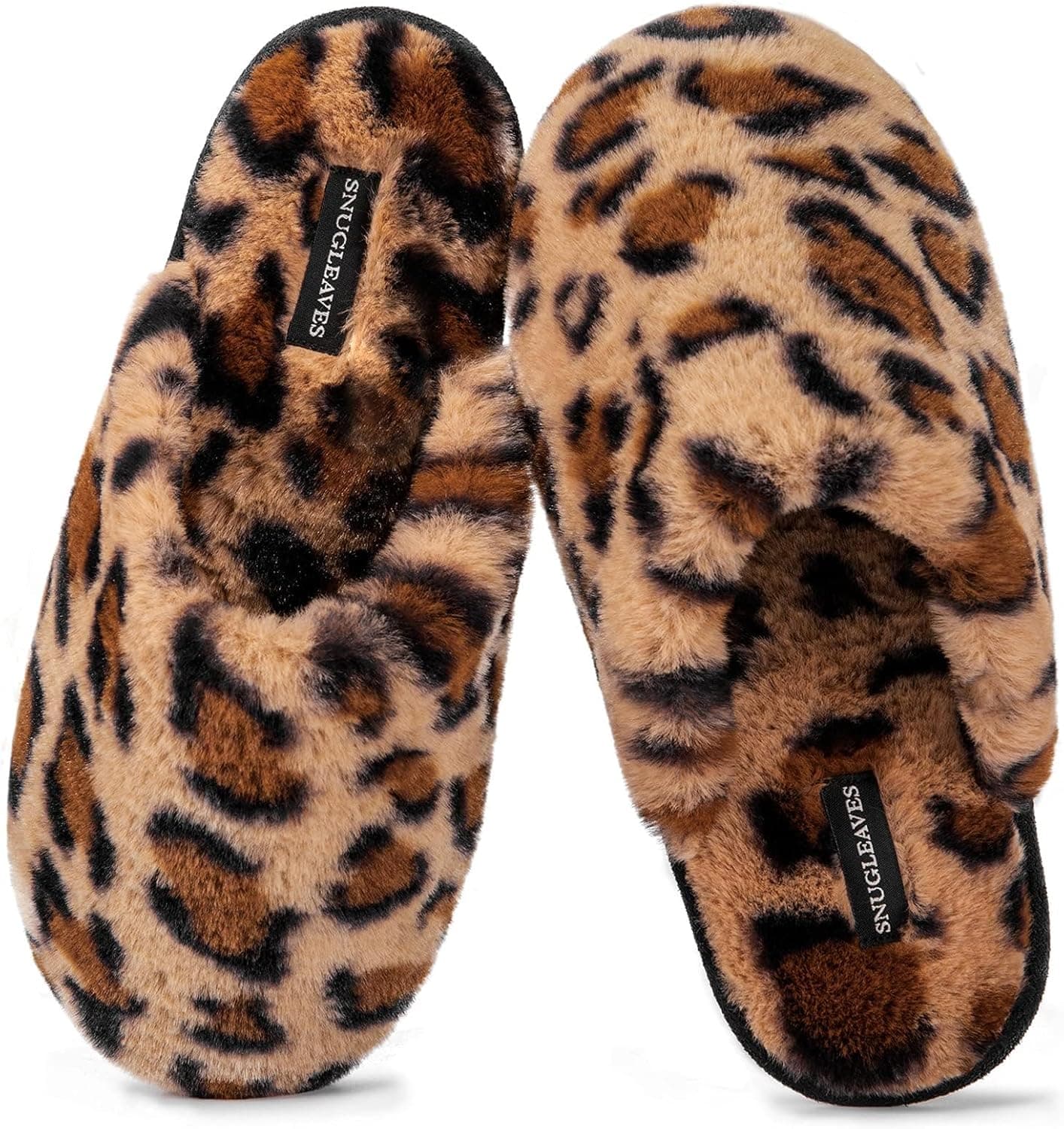 Snug Leaves Women's Fuzzy Scuff Slippers Soft Comfy Memory Foam Non-slip Indoor House Shoes 7-8 Cheetah Brown - Image 2