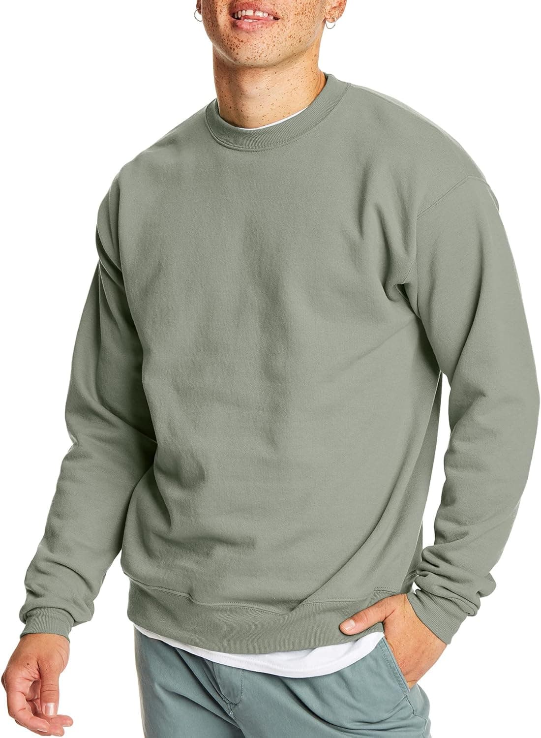 Hanes Men's EcoSmart Fleece, Pullover Crewneck Sweatshirt, 1 or 2 Pack Medium Stonewashed Green - 1 Pack - Image 2