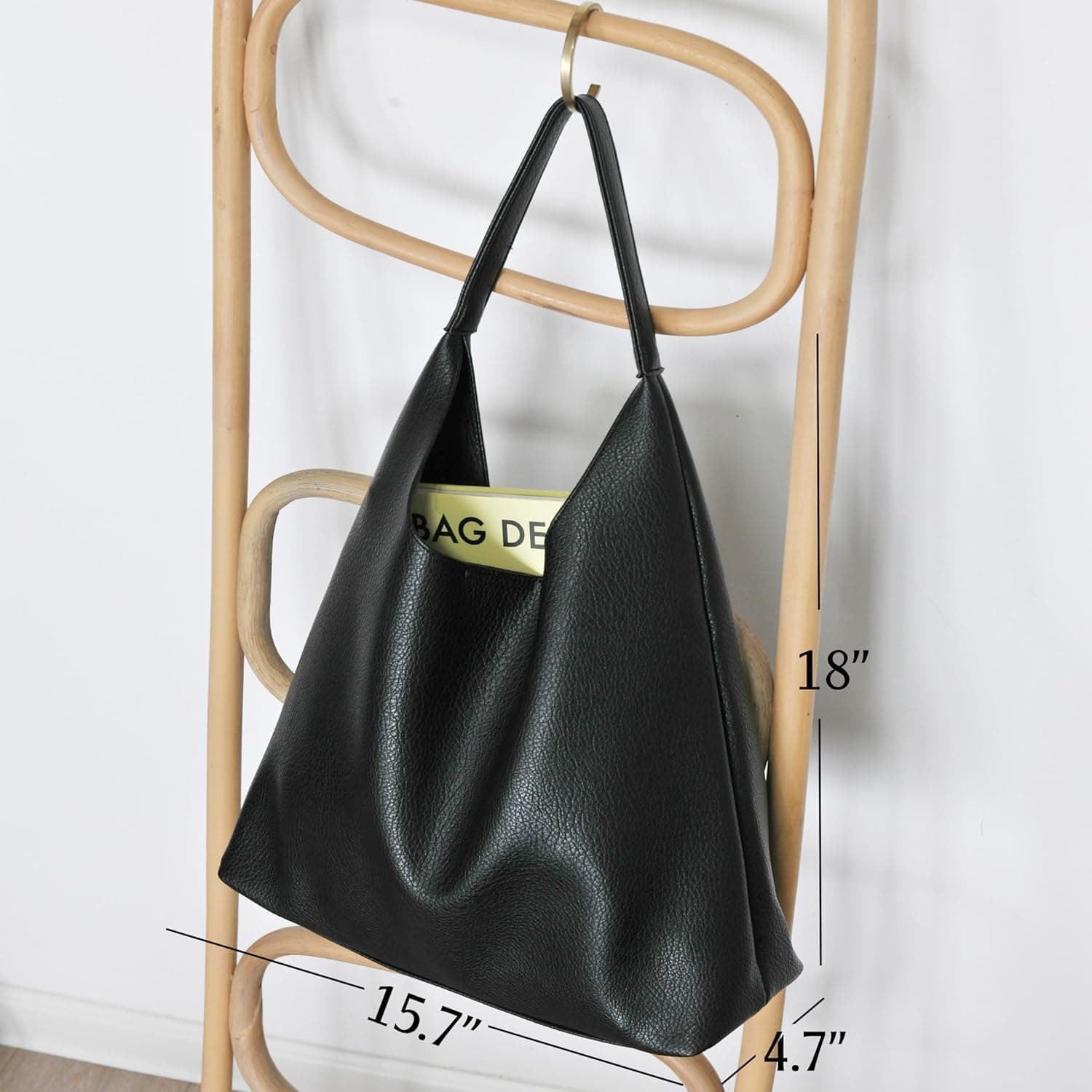Hobo Bags for Women Soft Vegan Leather Shoulder Handbag Slouchy Tote Purses Black - Image 5