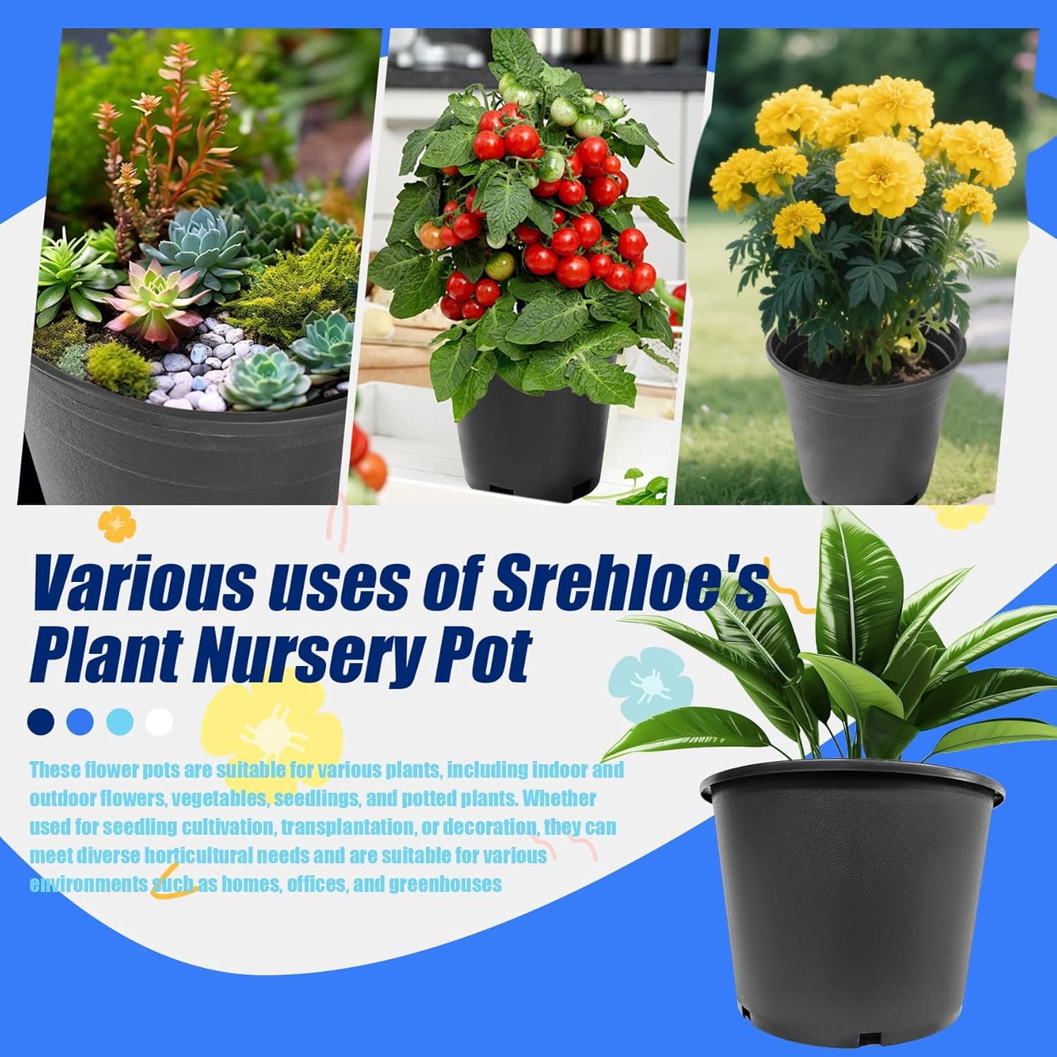 10Pcs 7 Gallon 14 inch Plant Nursery Pot Flower Seedling Injection Molded Container Plastic Garden Planter Pots with Drainage Holes Suitable for Vegetables Flowers Plants Black - Image 7