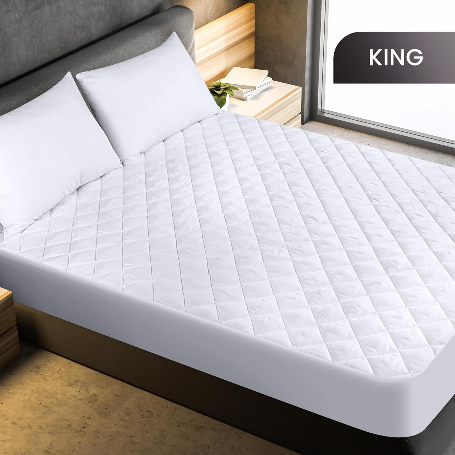 Utopia Bedding Quilted Fitted Mattress Pad, King Size, Elastic Fitted Mattress Topper Protector and Cover with Deep Pocket Stretches up to 16 Inches, Machine Washable (White) White King (Pack of 1) - Image 3