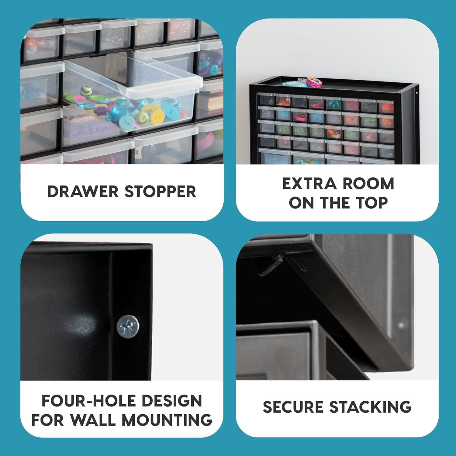 IRIS USA Screw Tool Organizer Small Parts Cabinet, 44-Drawer, Electronics Hardware Nuts and Bolts Plastic Storage Drawers Garage Storage, Stackable Bead Craft Organizer Building Bricks Sorter, Black 44 Drawer Black - Image 5