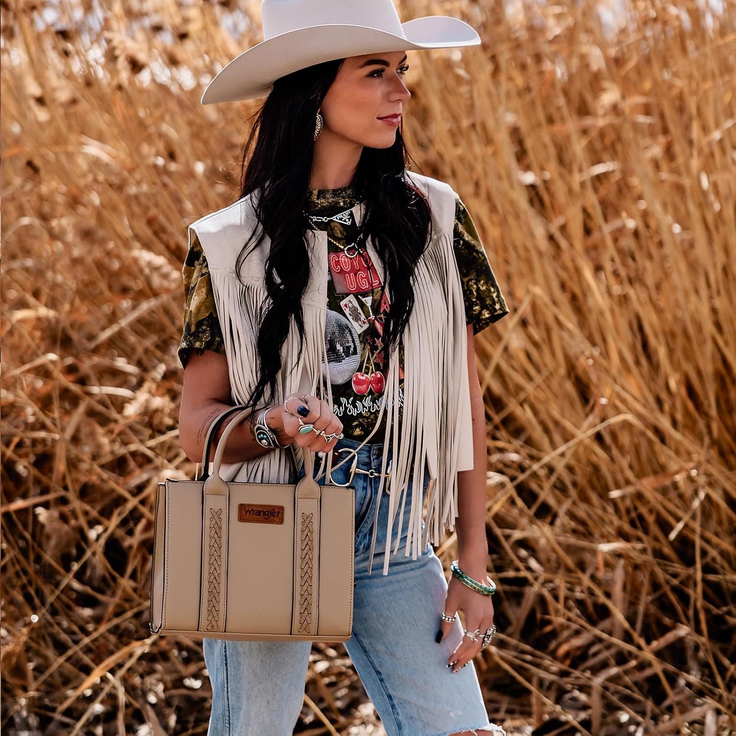 Wrangler Medium Tote Bag for Women Designer Satchel Handbags Top-handle Purses with Strap A-natural-khaki - Image 3