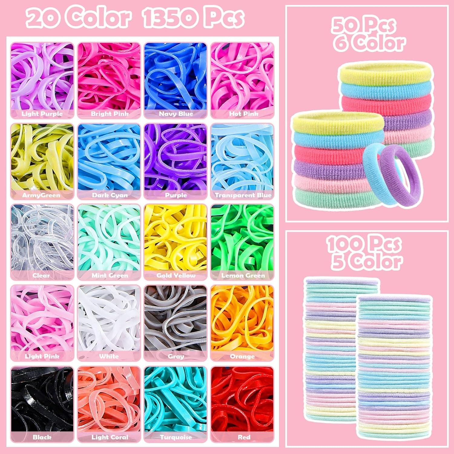 Hair Accessories for Girl, 1543 Pcs Elastic Hair Rubber Bands Set 20 Colors Elastic Hair Ties with Organizer Box Cotton Baby Hair Ties, Hair Tail Tools, Rat Tail Comb, Butterfly Hair Clips Multicolor - Image 4