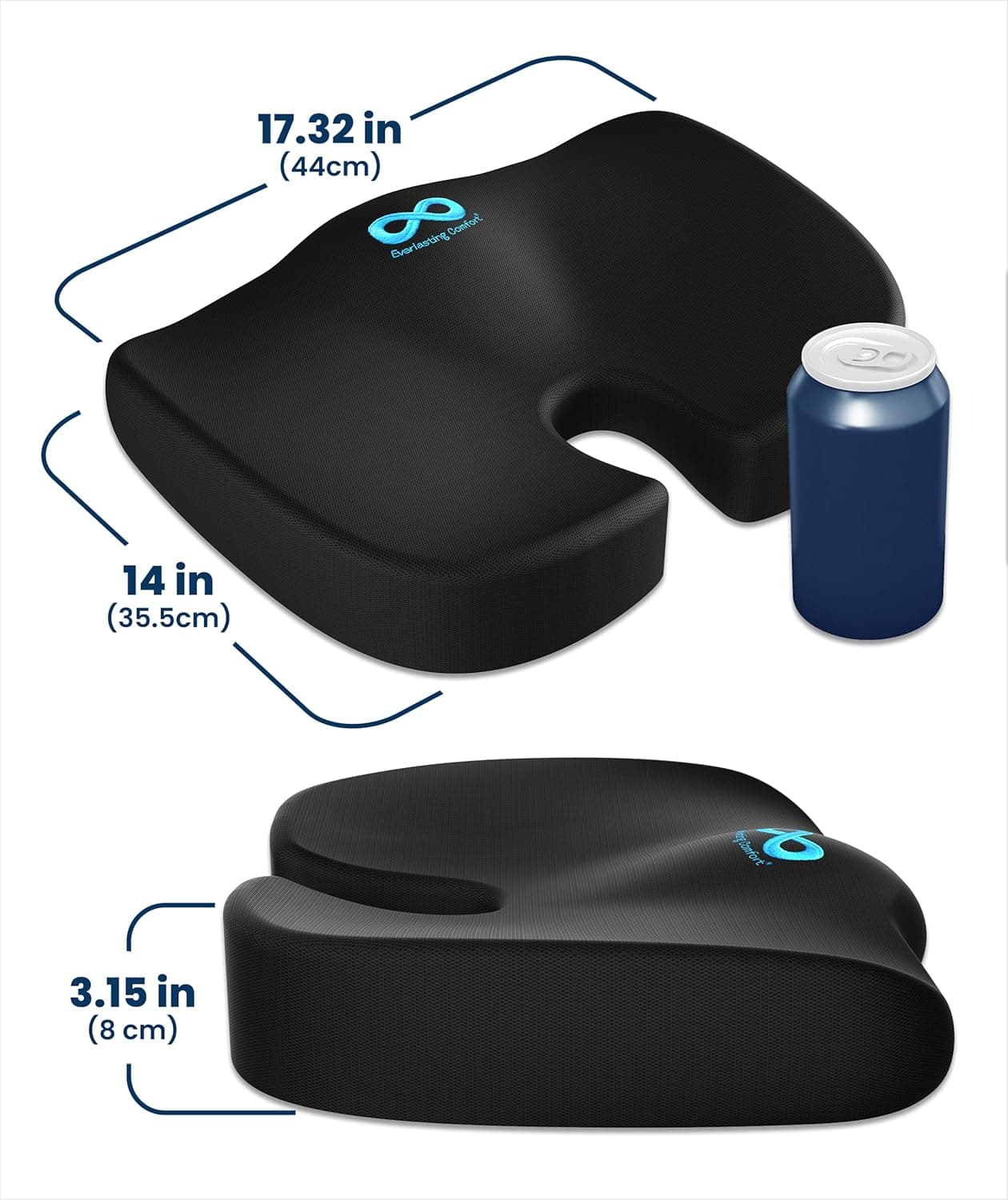 Everlasting Comfort Doctor Recommended Memory Foam Seat Cushion for Office Chairs & Car - Ergonomic Office Desk Accessories - Cushions for Tailbone Pain Relief, Sciatica (Black, Large) 01. Black Large - Image 9