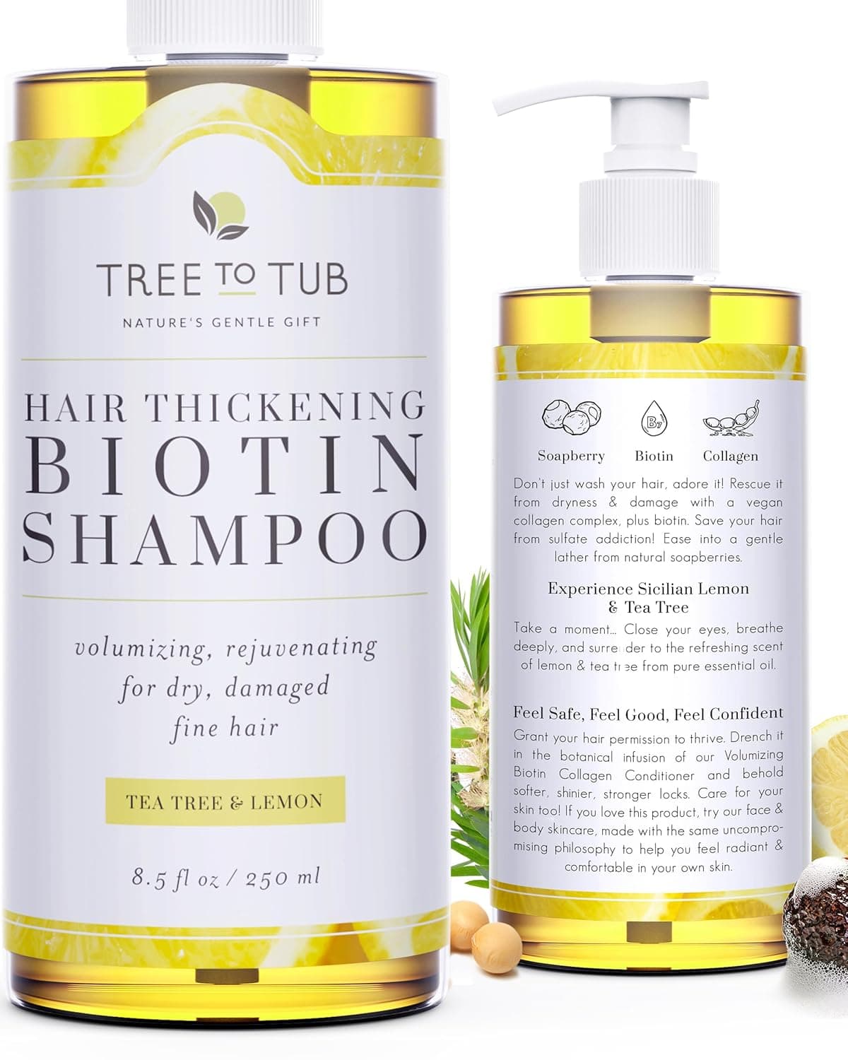 Tree to Tub Volumizing Hair Thickening Shampoo - Biotin, Collagen, Sulfate-Free Argan Oil Shampoo with Wild Soapberries and Sicilian Lemon Tea Tree Oil for Women & Men - Image 2