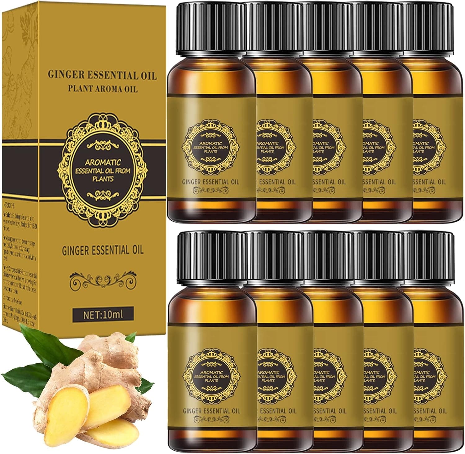 10 Pack Belly Drainage Ginger Oil, Ginger Oil Lymphatic Drainage Massage Oil, Natural Lymphatic Drainage Ginger Oil,Ginger Massage Oil,Plant Aroma Oil, Natural Ginger Essential Oil - Image 2