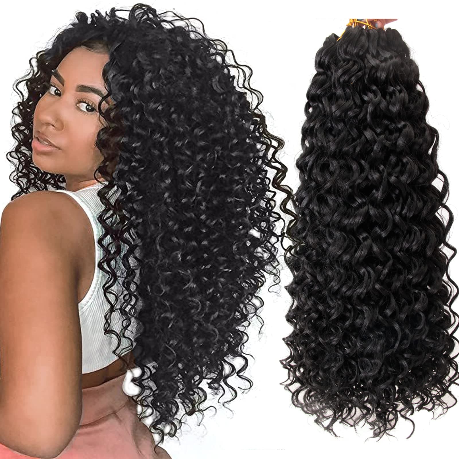 8 Packs Curly Crochet Hair GoGo Curl Crochet hair for Women Natural Black Deep Wave Braiding hair,Synthetic Bohemian Crochet Braid Water Wave Crochet hair Extensions(18inch, 1B) 1B 18 Inch