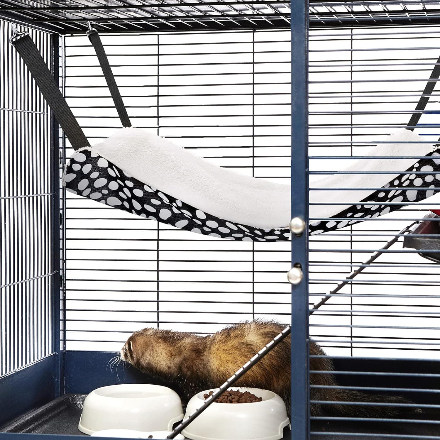 Jetec 2 Pieces Reversible Cat Hanging Hammock Soft Breathable Pet Cage Hammock with Adjustable Straps and Metal Hooks Double Sided Hanging Bed for Small Dogs Rabbits(Leopard and Dot,M) Leopard and Dot M - Image 8