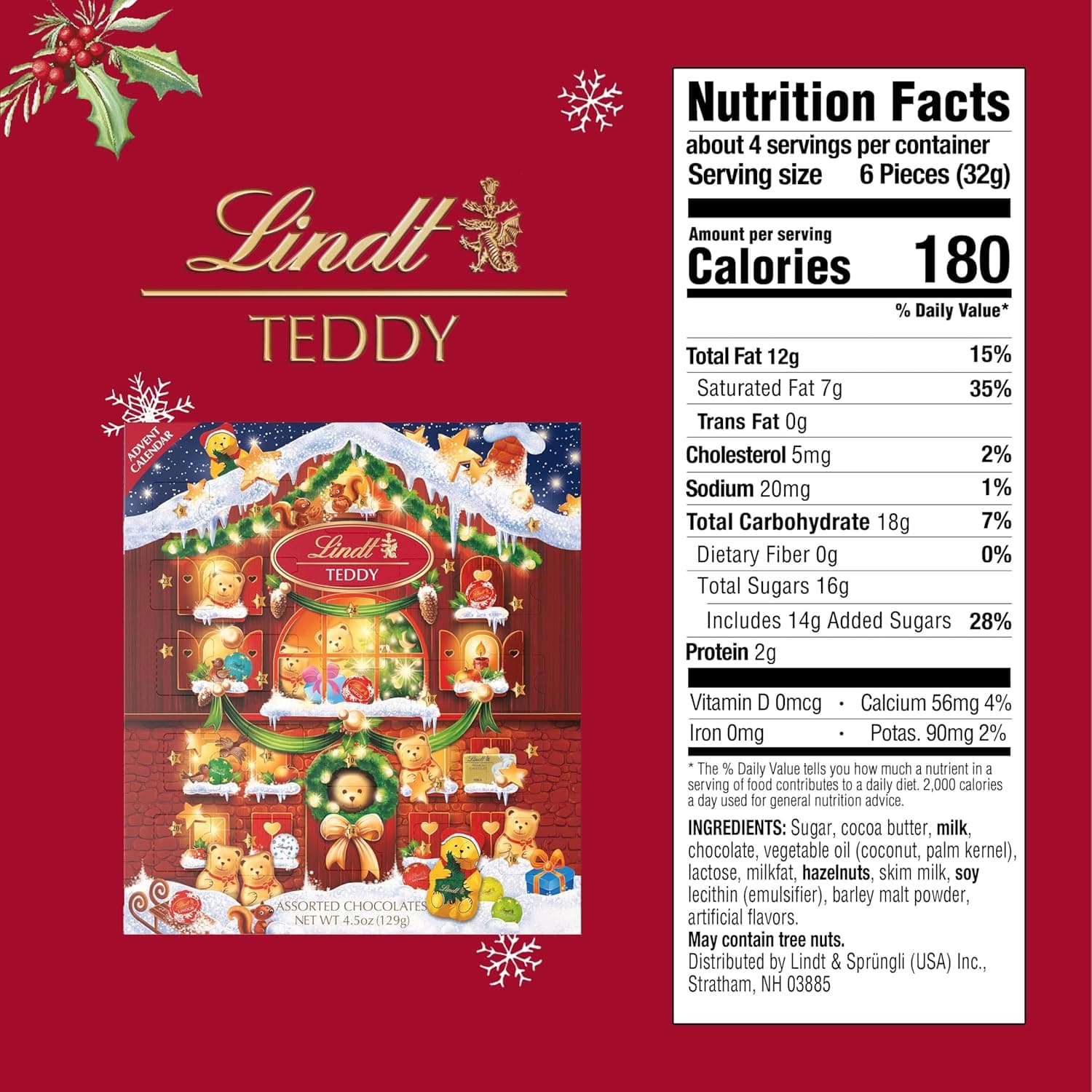 Lindt Holiday Teddy Bear Chocolate Candy Advent Calendar, 4.5 oz. Chocolate 4.5 Ounce - Image 6
