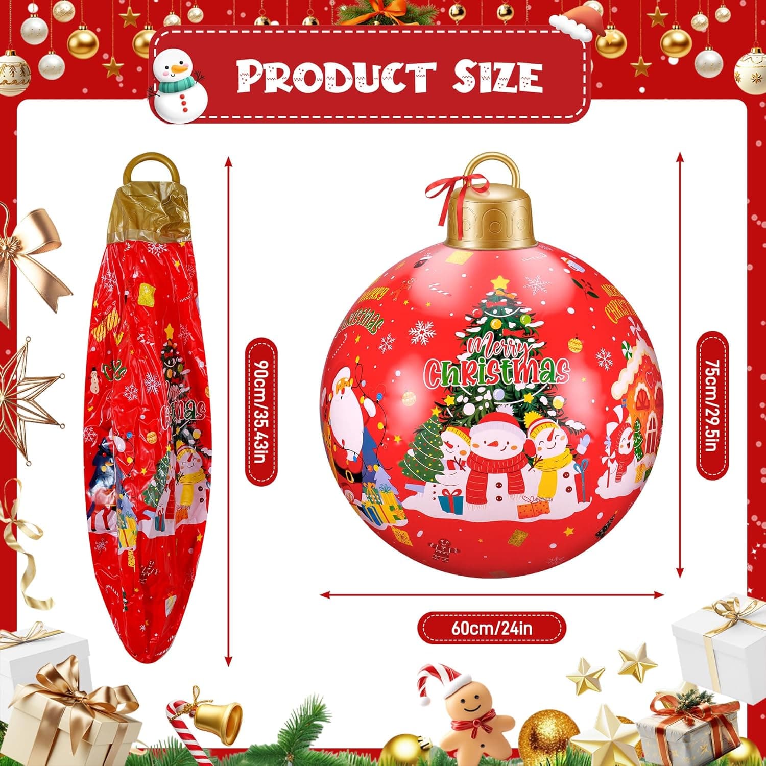 3 Pcs 24 Inch Giant Inflatable Christmas Balls, Large Outdoor Christmas PVC Ornaments, Big Ball Decorations for Yard Outside in Winter Holiday - Image 4