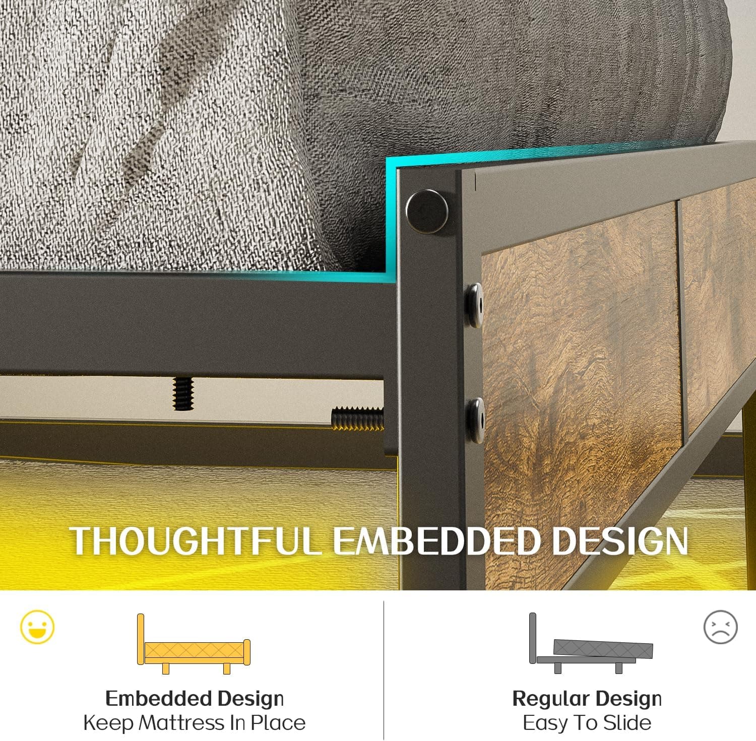 King Size Bed Frame with Smart LED Lights, Storage Headboard with USB Charging Station, Metal Platform Bed Noise Free, Easy Assembly, No Box Spring Needed King (U.S. Standard) - Image 7