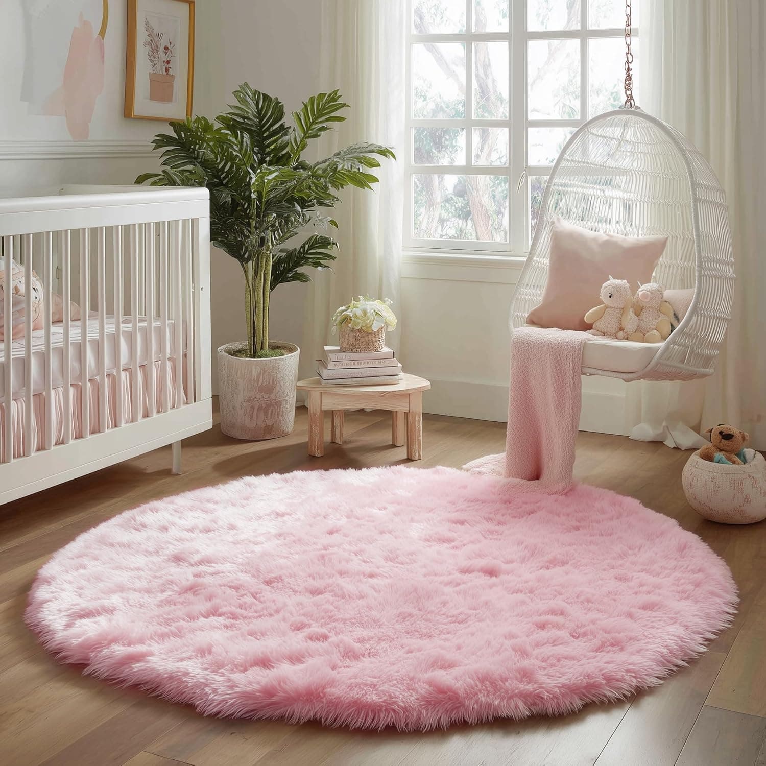 Amdrebio Alfombra Redonda Rosa Claro de 4 Pies para el Dormitorio de Niñas, Alfombras Áreas Lindas y Esponjosas para Decoración de Habitaciones Infantiles, Alfombra Kawaii de Piel Suave para Guardería, Dormitorio Preppy, Aula, Sala de Juegos, Adolescente, Bebé 4' (Redonda) Rosa - Image 8