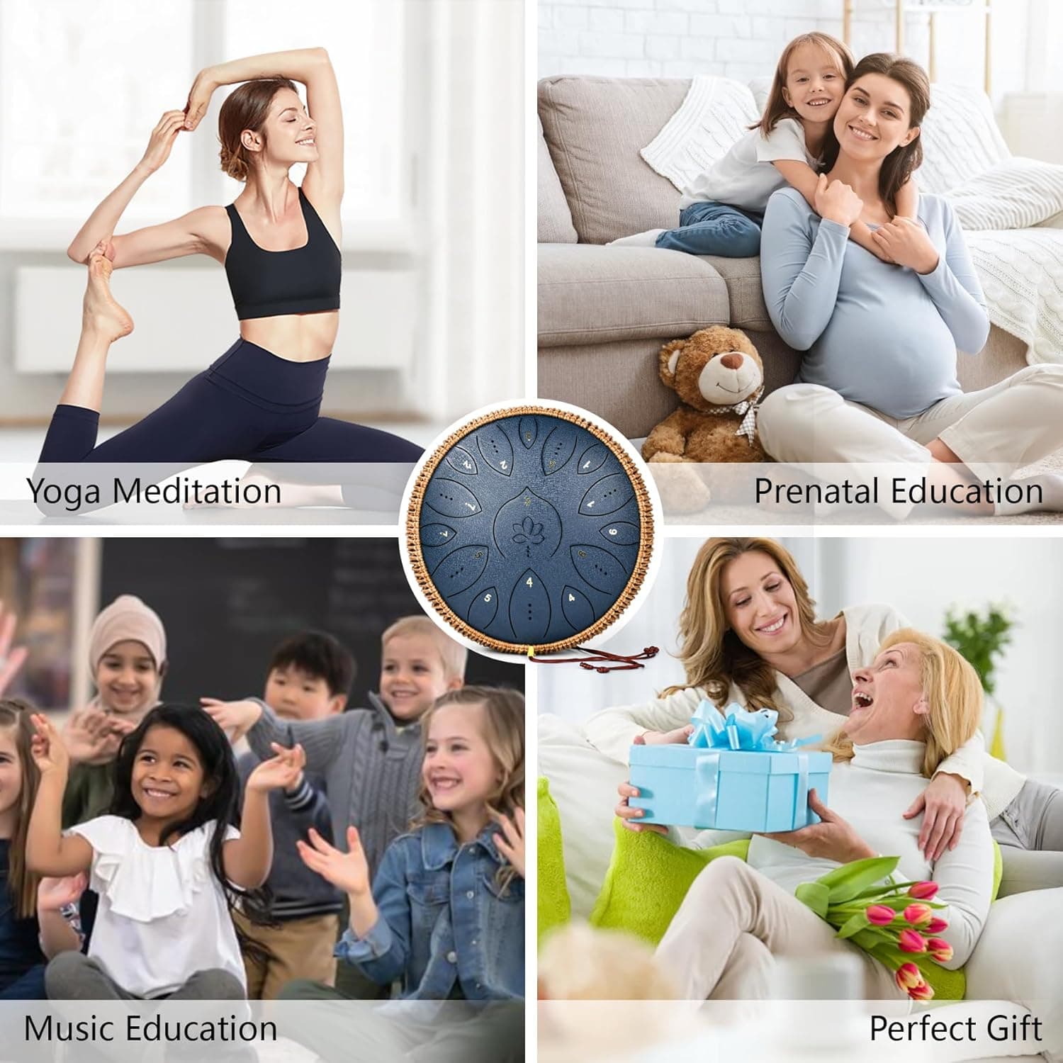 Steel Tongue Drum 13 Inches 15 Notes, Hand Pan Drums for Adults 440hz, C Major Handpan Musical Instrument with Song Book, Mallets and Carry Bag, Navy Blue Navy Blue 13Inch-Lotus - Image 6