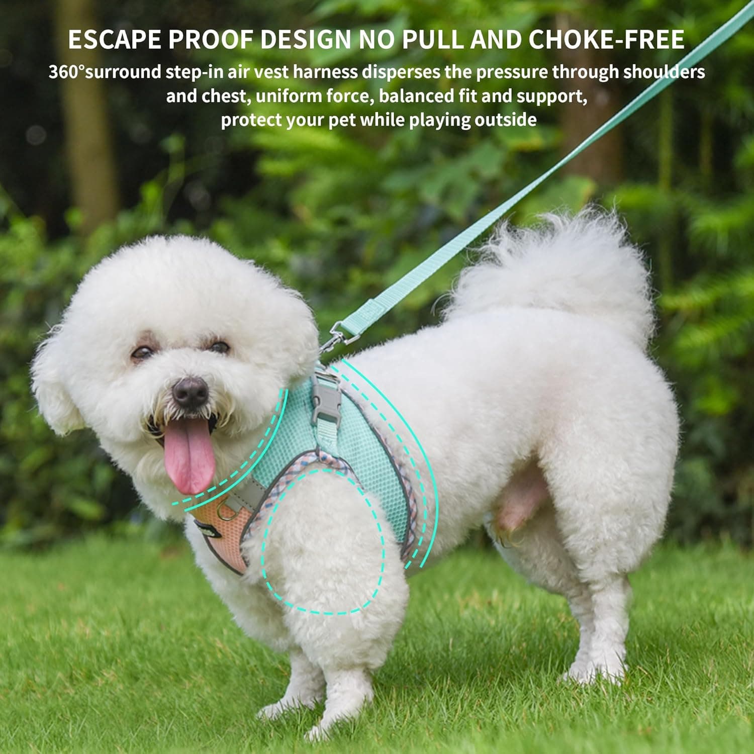 AIITLE Tiny Dog Harness - Lightweight Mesh Step-in Vest for Puppy, Reflective & Escape-Proof Design with High-Stick Magic Tape - Outdoor Use for Chihuahua, Maltese, Shih Tzu(Turquoise-Pink, XXXS) - Image 9