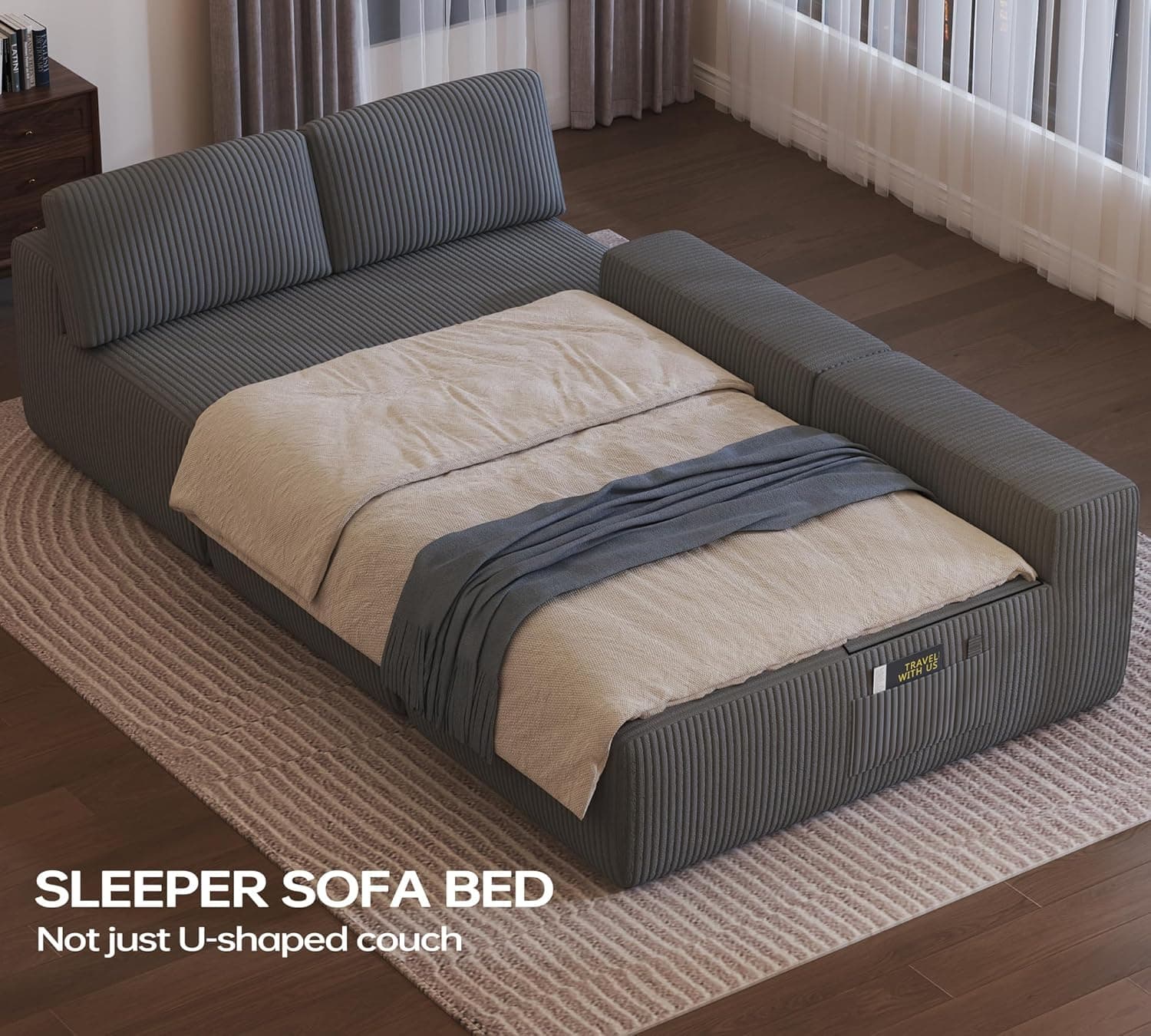 DURASPACE 126.2'' U-Shaped Modular Sectional Sofa Couch, Convertible 4-Seater Boneless Couches for Living Room (Gray) Grey - Image 4