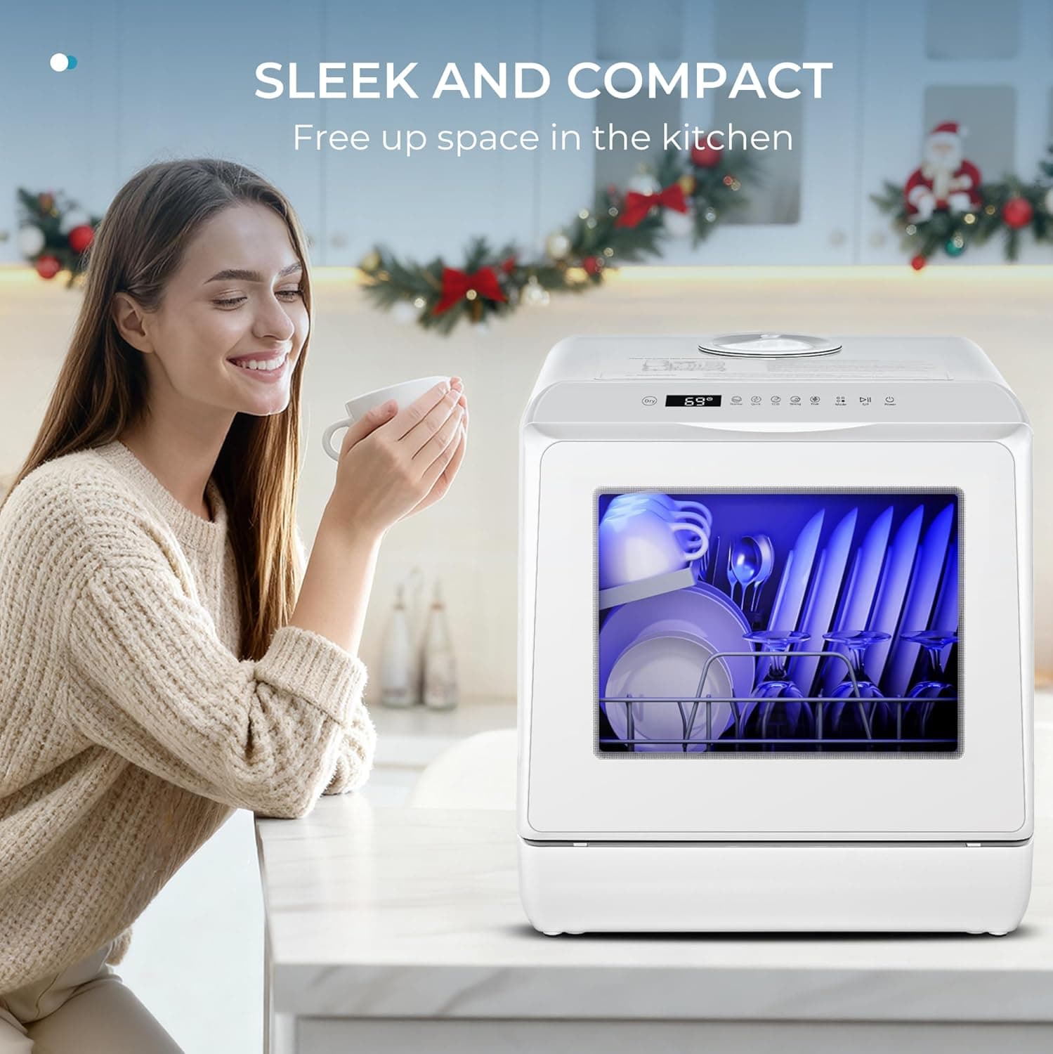 EUHOMY Countertop Dishwasher Portable with 6 Programs, 5L Built-in Water Tank for Apartments, 167℉ High-Temp, No Hookup Needed, Mini Dishwasher with Baby Care, Air Dry/Quick/ECO/Fruit/Normal, White 6 Programs - White - Image 9